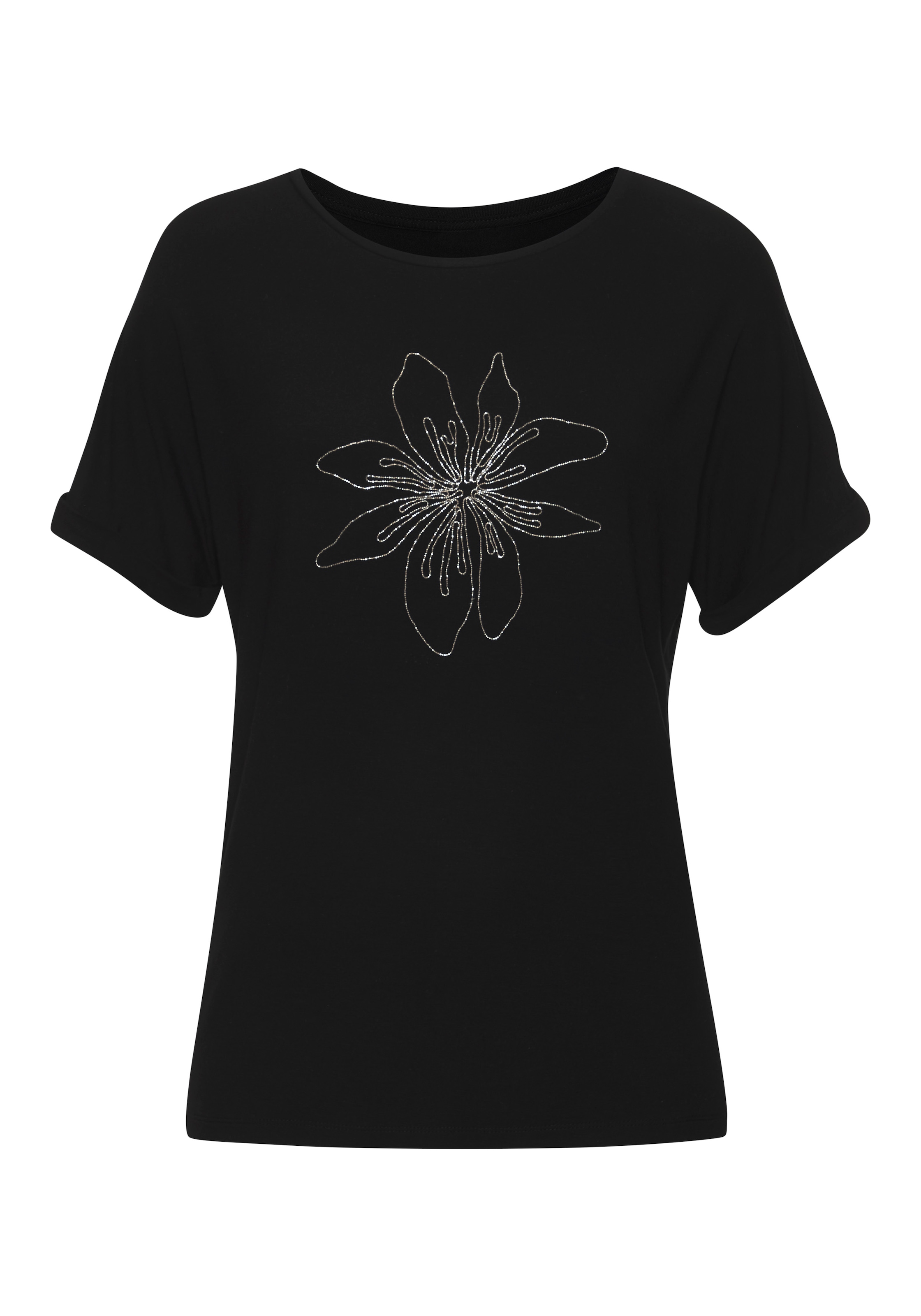 LASCANA T-Shirt »mit appliziertem Blumen-Design« aus hochwertiger Viskose-Qualität