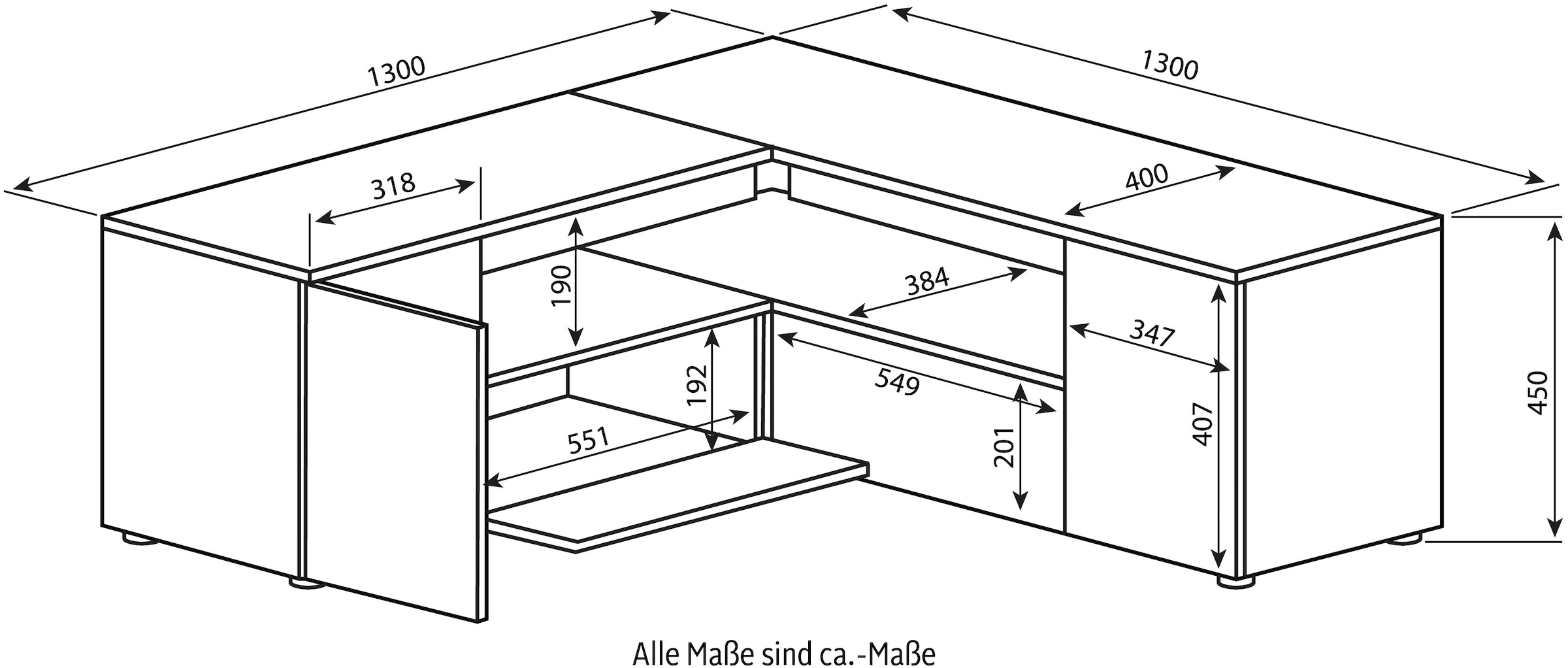 TemaHome Lowboard »ANGLE«, Kommode, ideale Ecklösung, Schenkelmaße: 130x130 cm