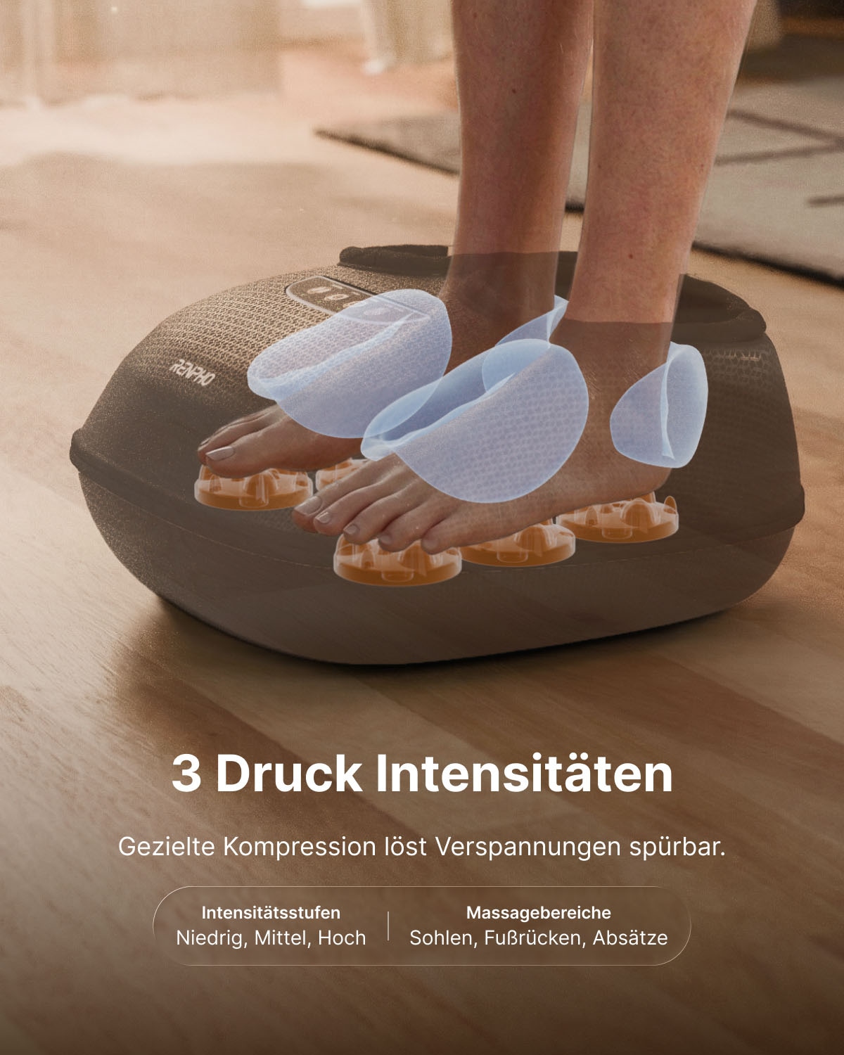 Renpho Shiatsu-Fußmassagegerät »Terea Lite X; für Fußgrößen bis EU 47« Luftdruckmassage in drei Intensitätsstufen; Kneten, Luftdruck, Wärme