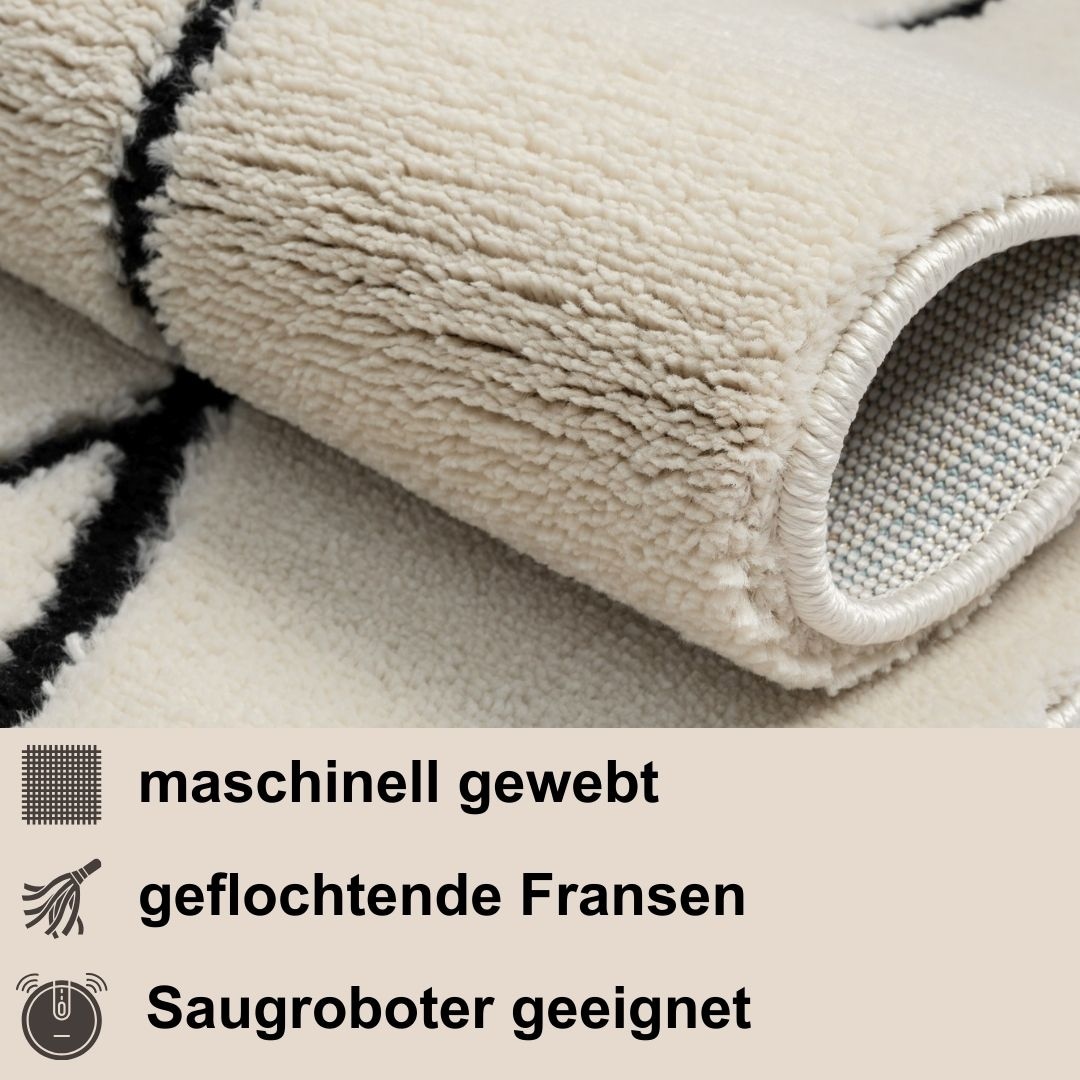 Myflair Möbel & Accessoires Hochflor-Teppich »Moroccan Handwrite«, rechteckig, 24 mm Höhe, modern, marokkanisches Design, flauschig weich, mit Fransen