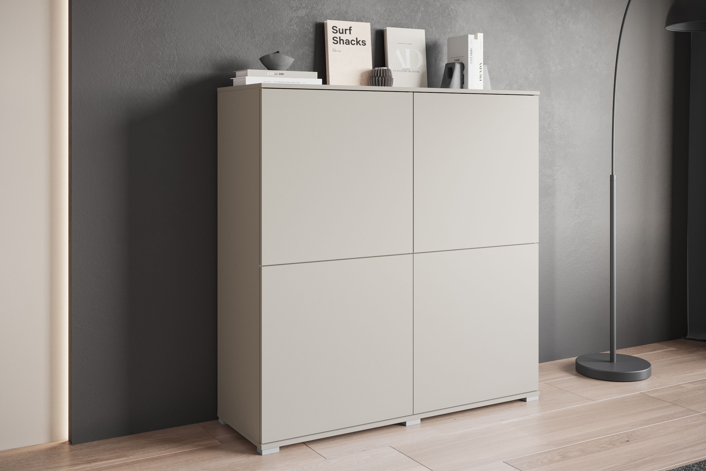 INOSIGN Highboard »Kenia, moderne grifflose Hochkommode mit 4 Türen, Breite 120 cm«, (1 St.), Push-to-Open-Fronten, höhenverstellbaren Einlegeböden