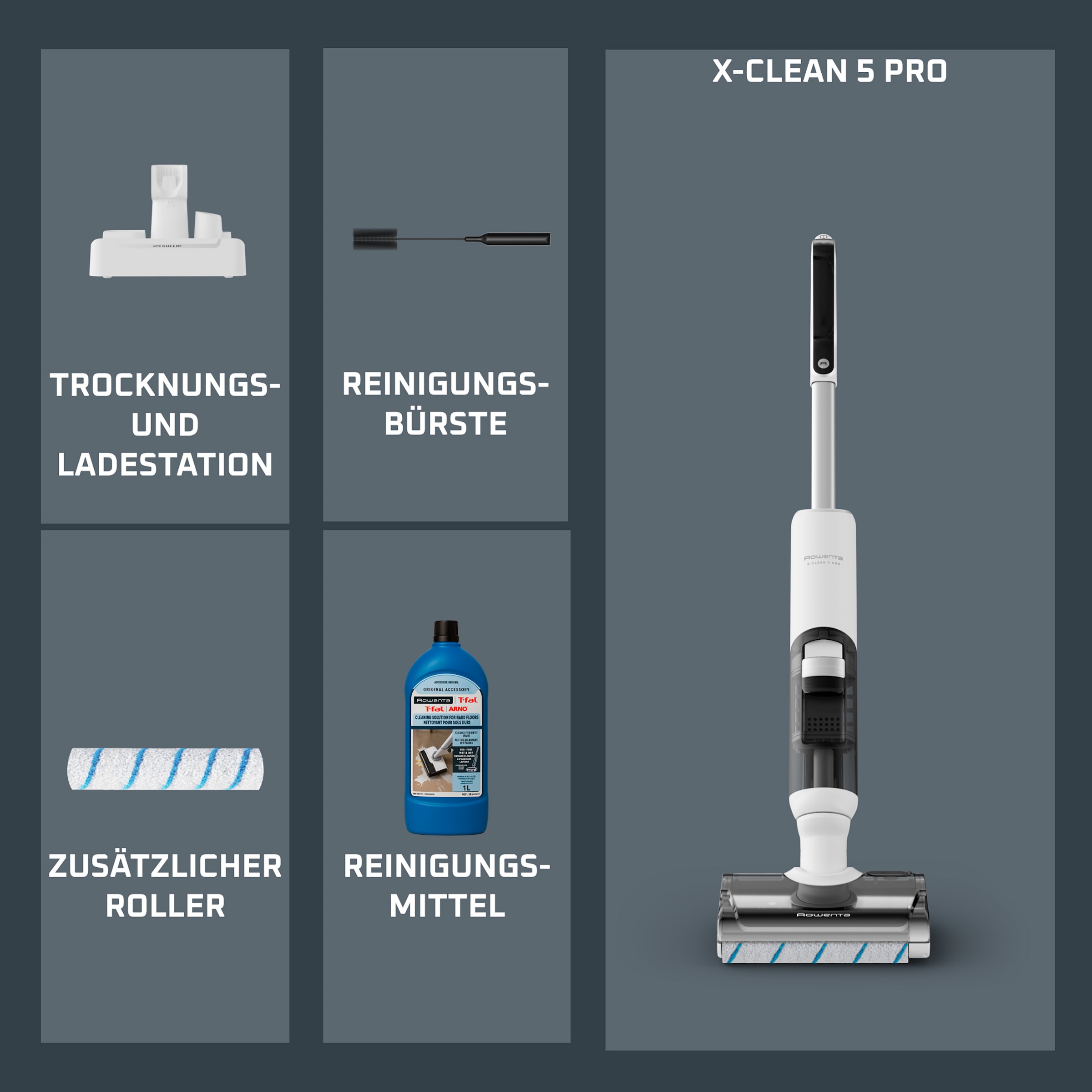 Rowenta Nass-Trocken-Akkusauger »X-Clean 5 Pro« 250 W, beutellos, selbstreinigend und -trocknend, AUTO-Erkennungsmodus