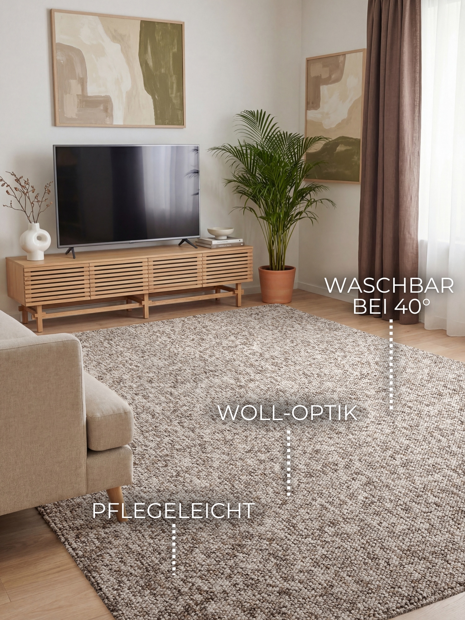 ELLE DECORATION Teppich »Rocco« rechteckig 10 mm Höhe Läufer, waschbar, Wohnzimmer, Esszimmer, Woll-Optik