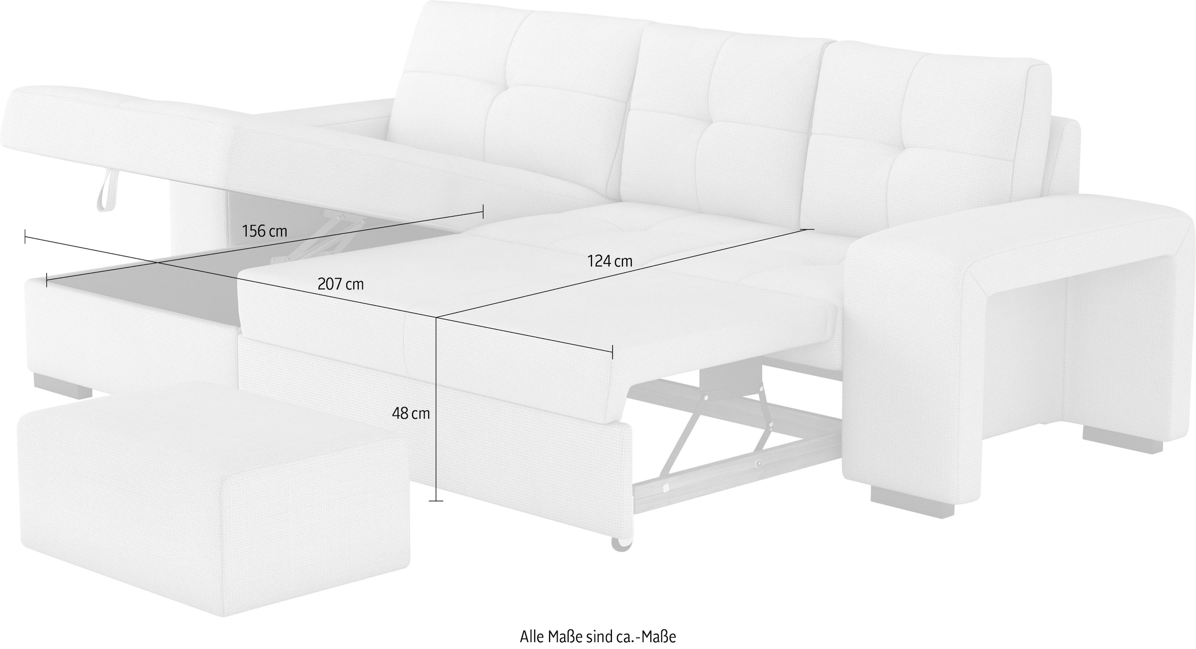 COTTA Ecksofa »Mattina L-Form«, mit Hocker, wahlweise mit Bettfunktion & Bettkasten