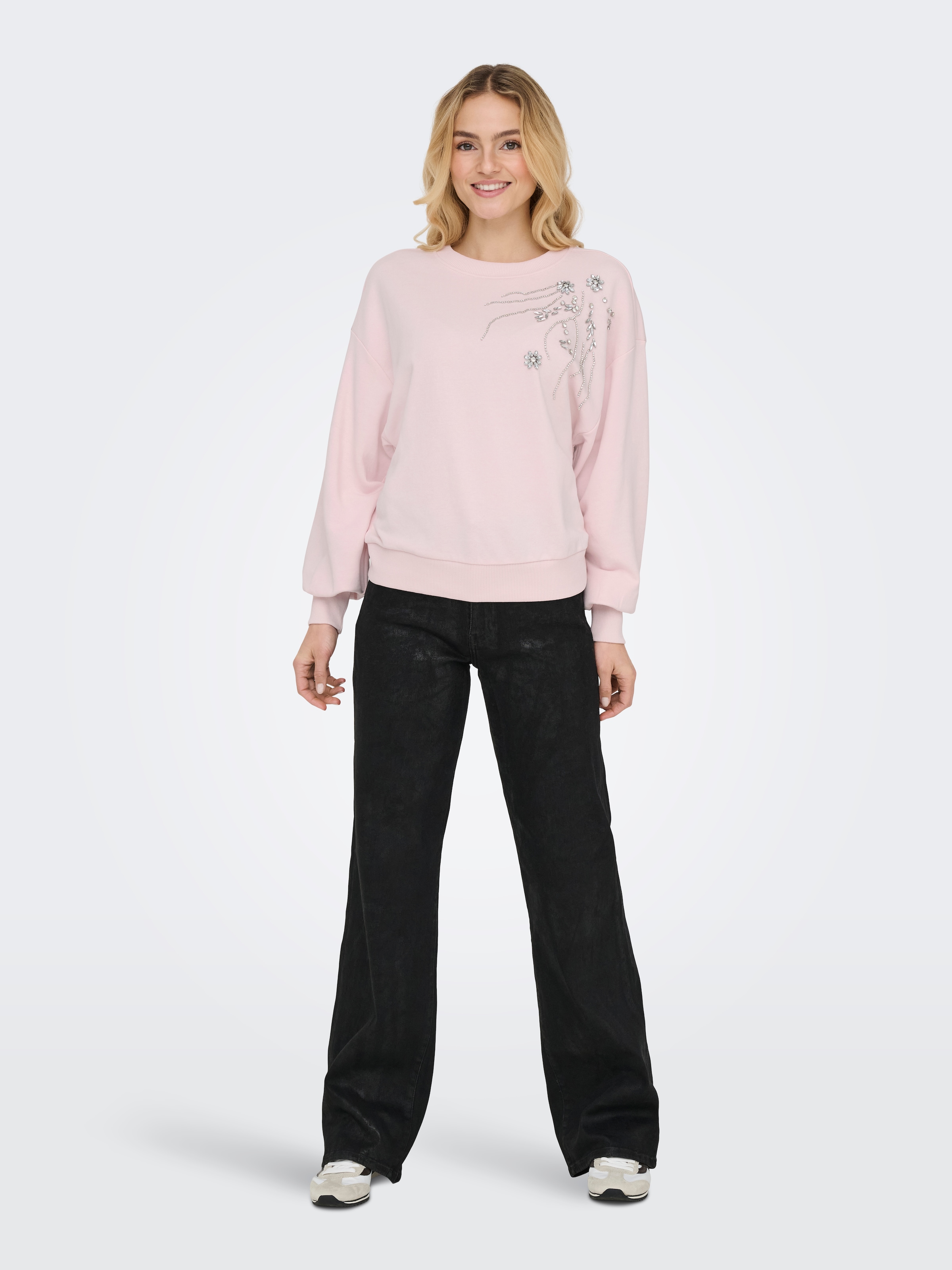 ONLY Sweatshirt »ONLCAMELA BROOKE GLITTER LS ONECK UB SWT«, Baumwollmischung, regular fit, Rundhals
