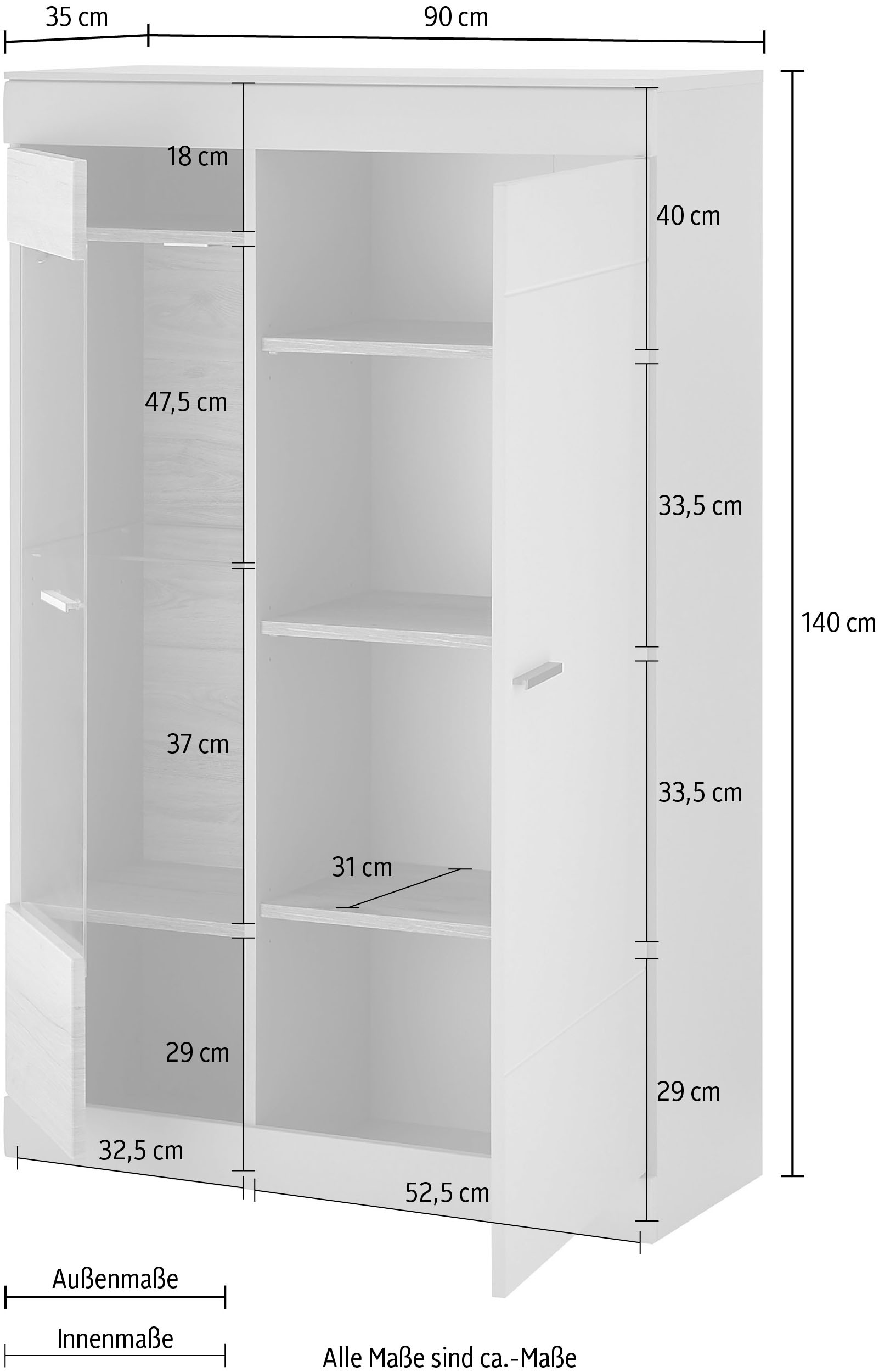 INOSIGN Vitrine »SCARA«, mit Applikation Zinneiche Dekor, Breite 90 cm, mit Softclose-Funktion
