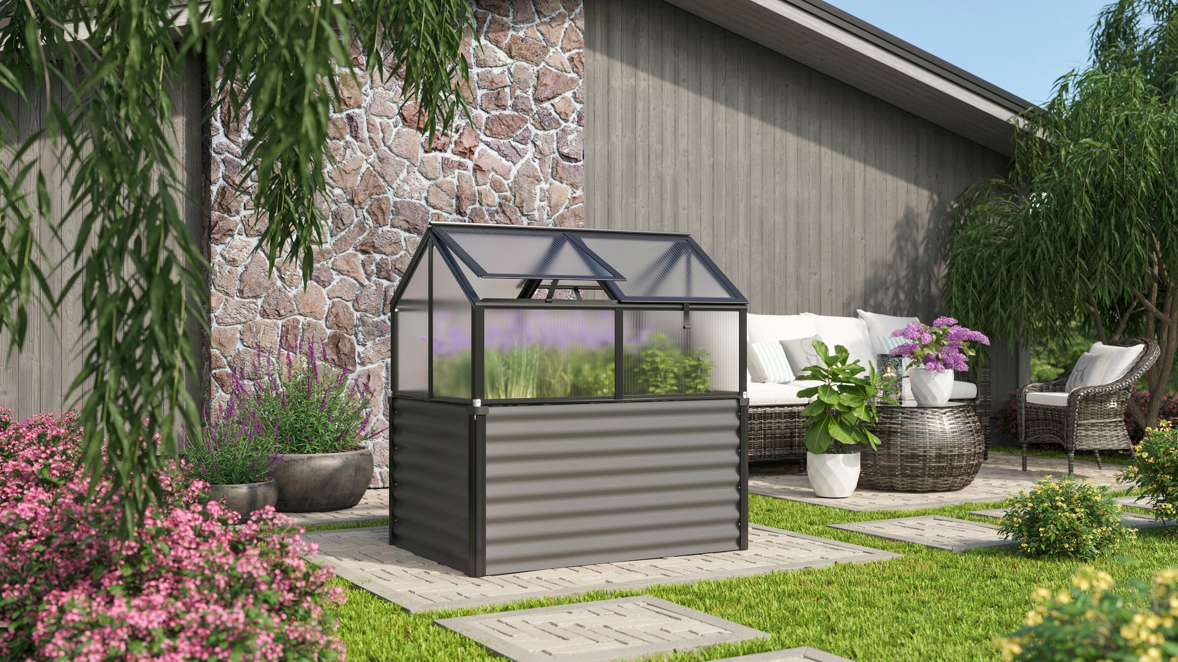 Vitavia Hochbeet »Zola«, BxTxH: 89x127x135 cm, HKP 4mm, granit/schwarz