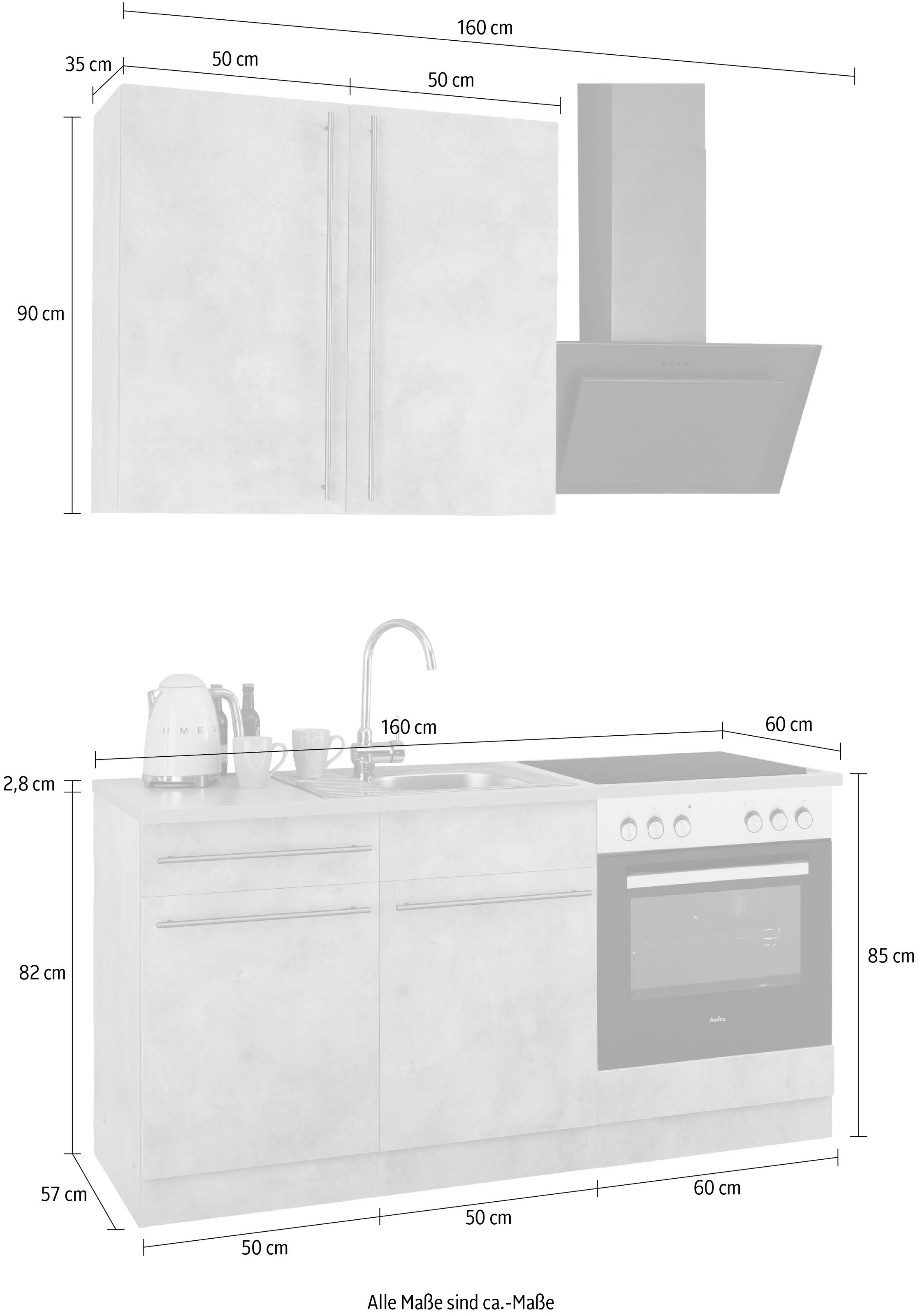 wahlweise mit Küchenzeile wiho cm 160 E-Geräten, OTTO bestellen bei online »Chicago«, Küchen Breite