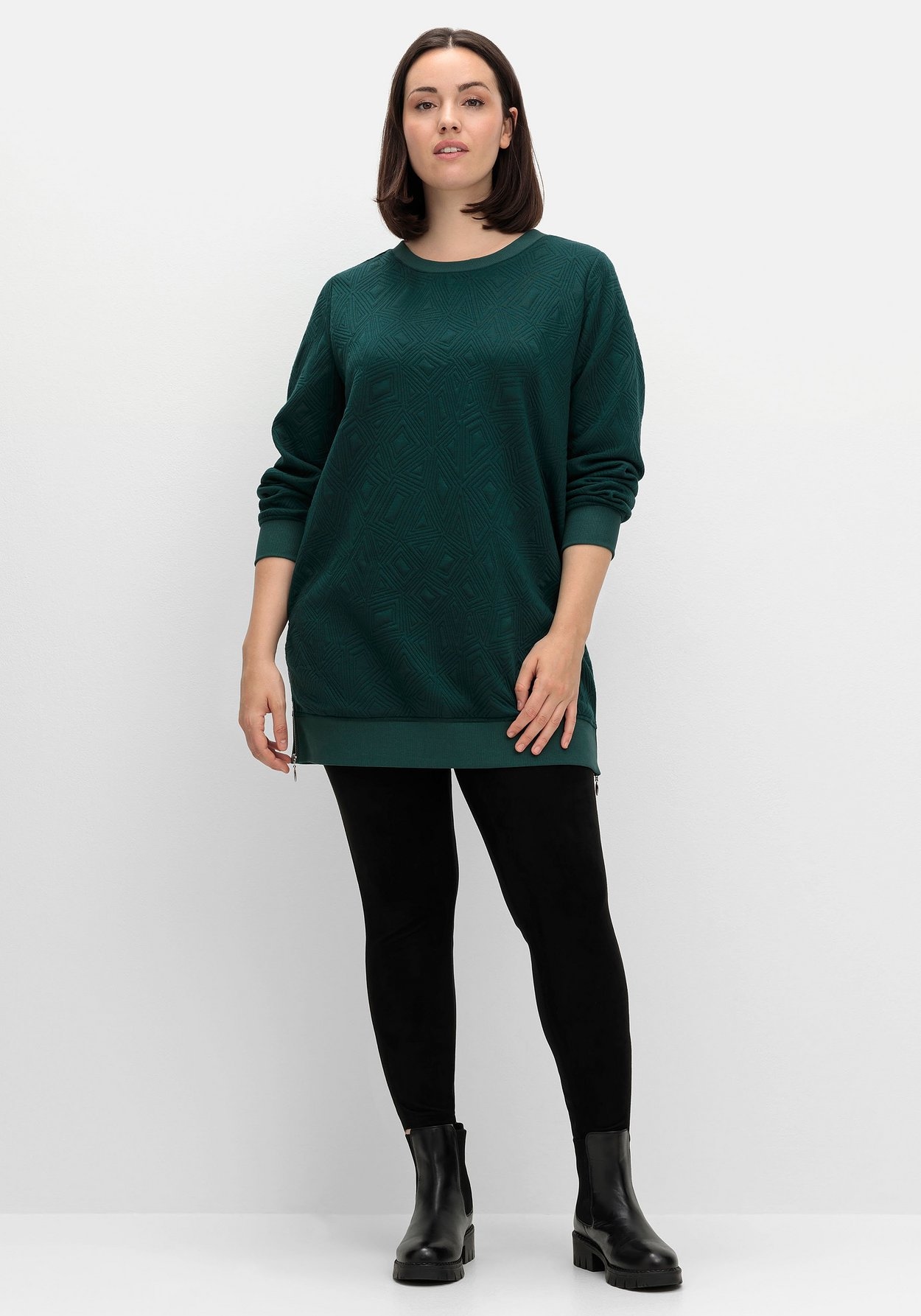 Sheego Sweatshirt »Sweatshirt mit Steppmuster und seitlichen Zippern«, mit Steppmuster und seitlichen Zippern