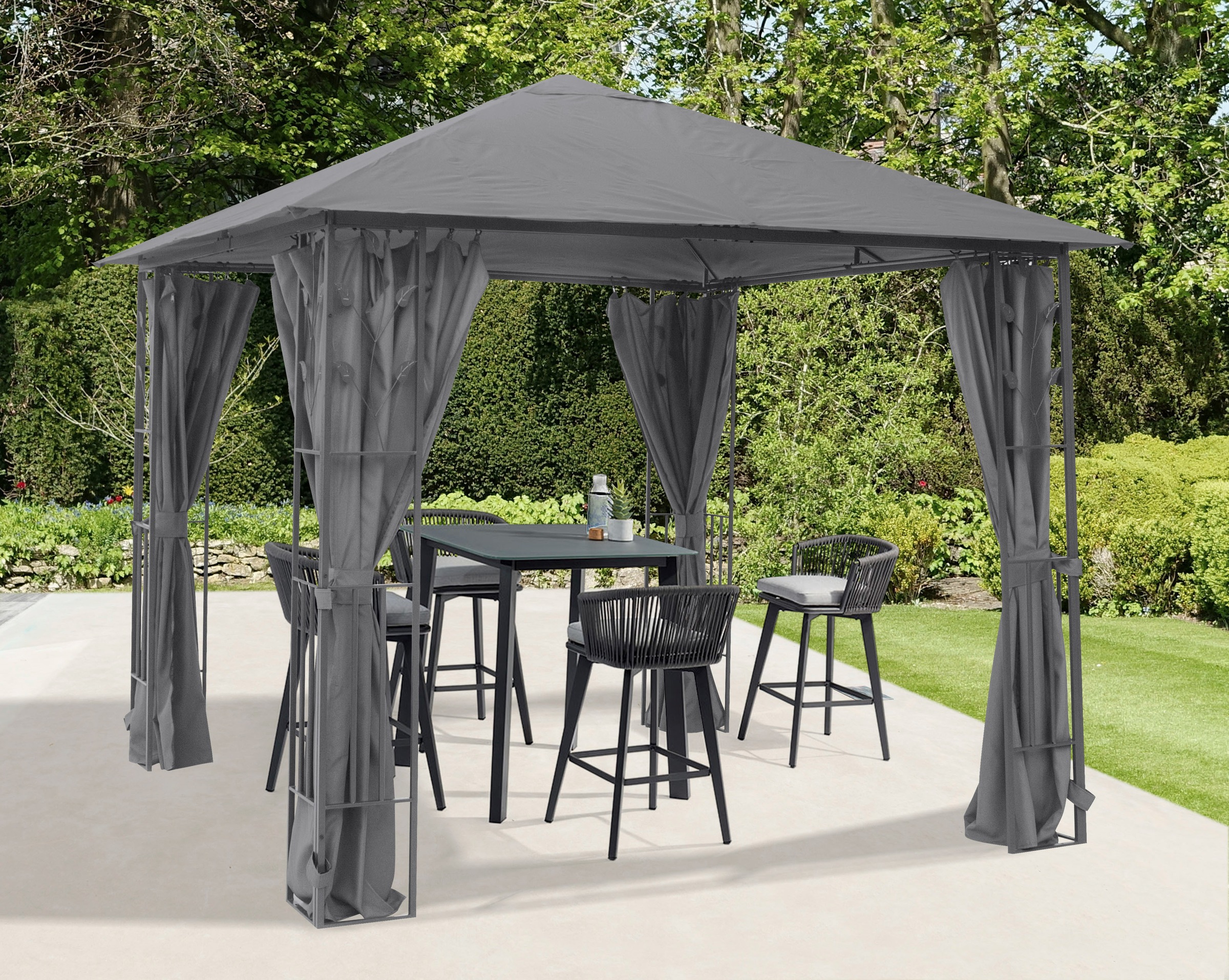 KONIFERA Pavillon »Athen«, BxT: 300x300 cm, Blätter-Optik, inkl. 4 Seitenteile und Ersatzdach