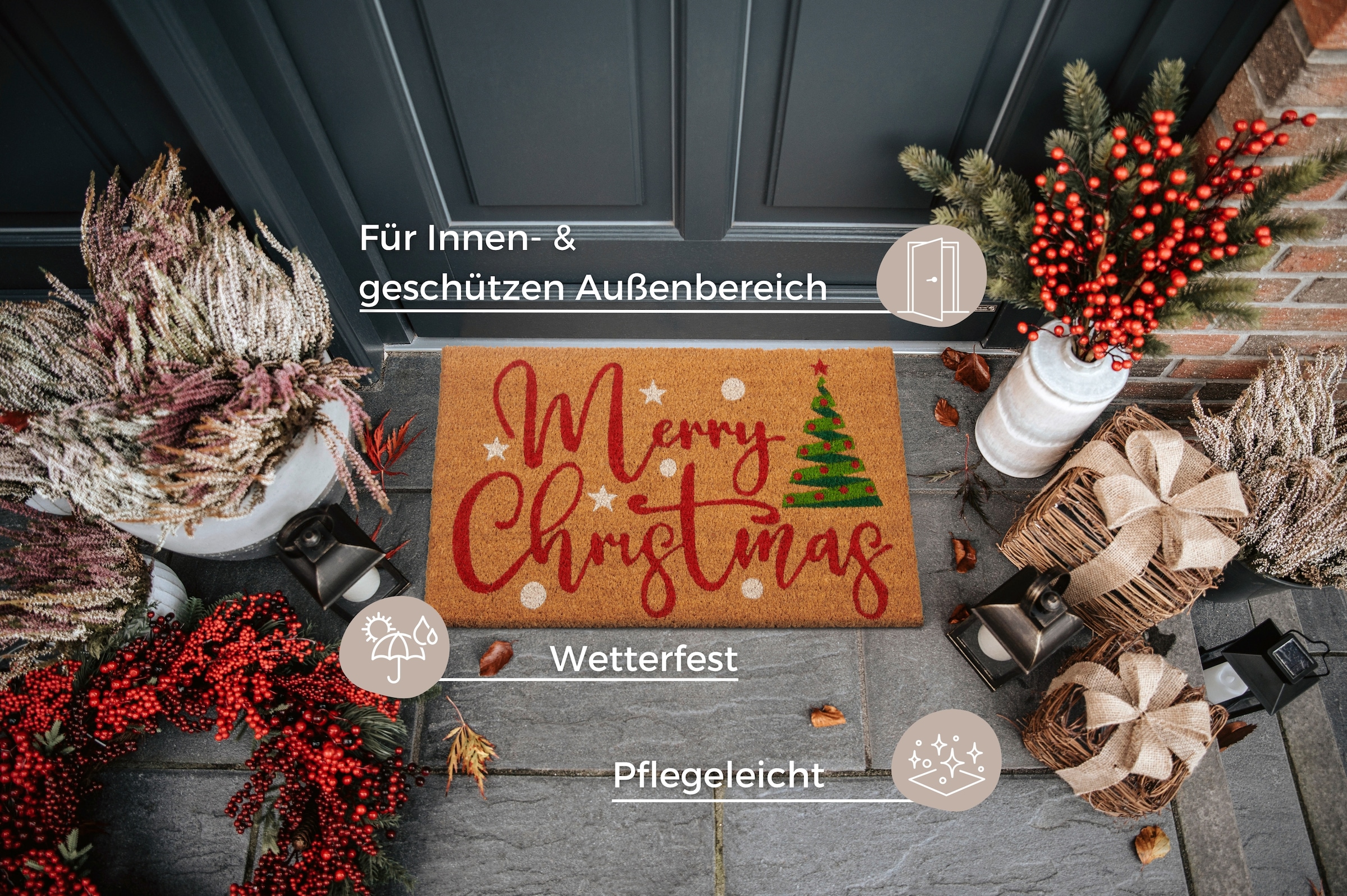 HANSE Home Fußmatte »Kokos Merry Christmas Tree«, rechteckig, 15 mm Höhe, Schmutzfangmatte, Rutschfest, Outdoor, Weihnachten, Kokosmatte, Flur