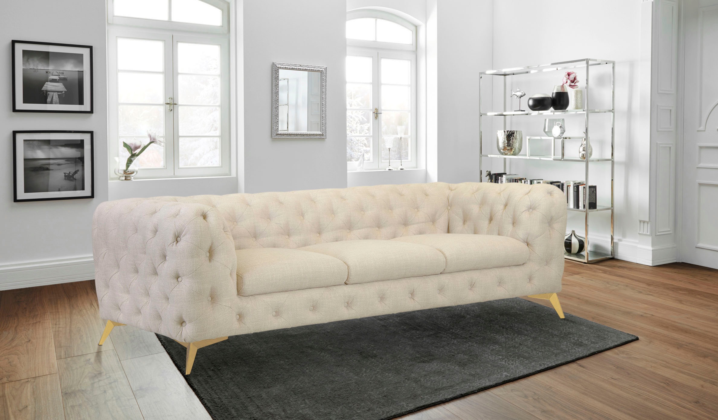 Leonique Chesterfield-Sofa »Glynis«, aufwändige Knopfheftung, moderne Chesterfield Optik, Fußfarbe wählbar