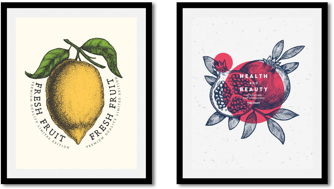 queence Bild »Set Feline«, Obst-Obst Bilder-Schriftzüge-Schriftzug-Essen-Lebensmittel-Art-Kunst, (1 St.), gerahmt