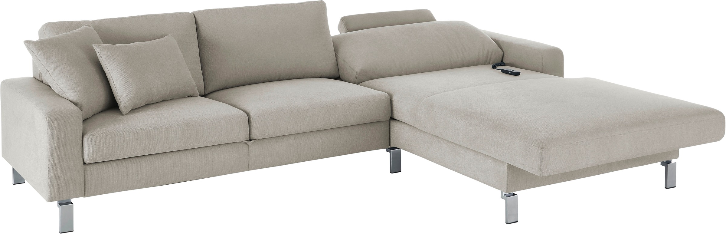 3C Candy Ecksofa »Lecce, wahlweise PUR-Schaumstoff oder Tonnentaschenfederkern«, Bett im 2,5-Sitzer, teilmotorische Schlaffunktion im Longchair, L-Form