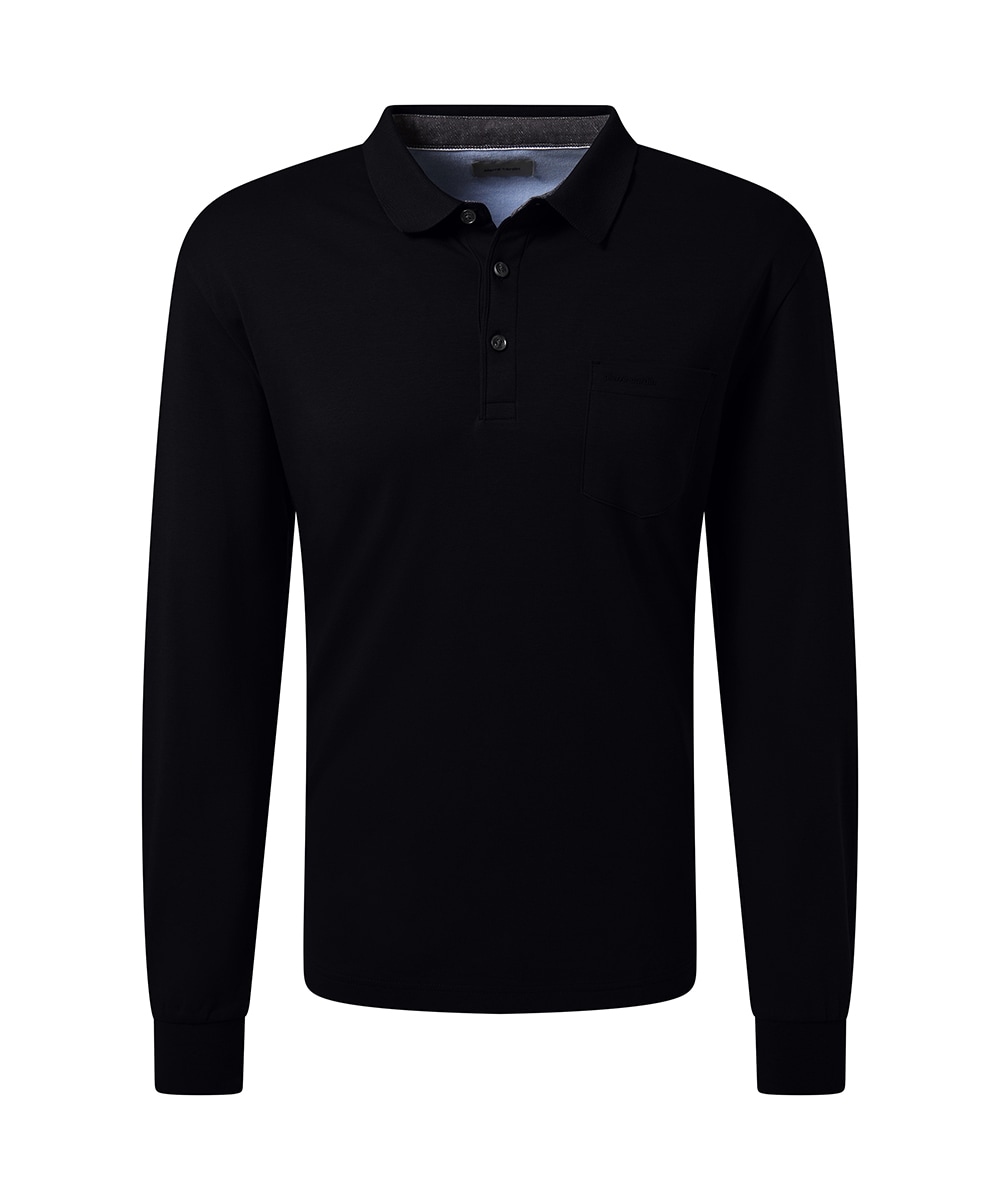 Pierre Cardin Langarm-Poloshirt, Brusttasche mit Marken- Applikation