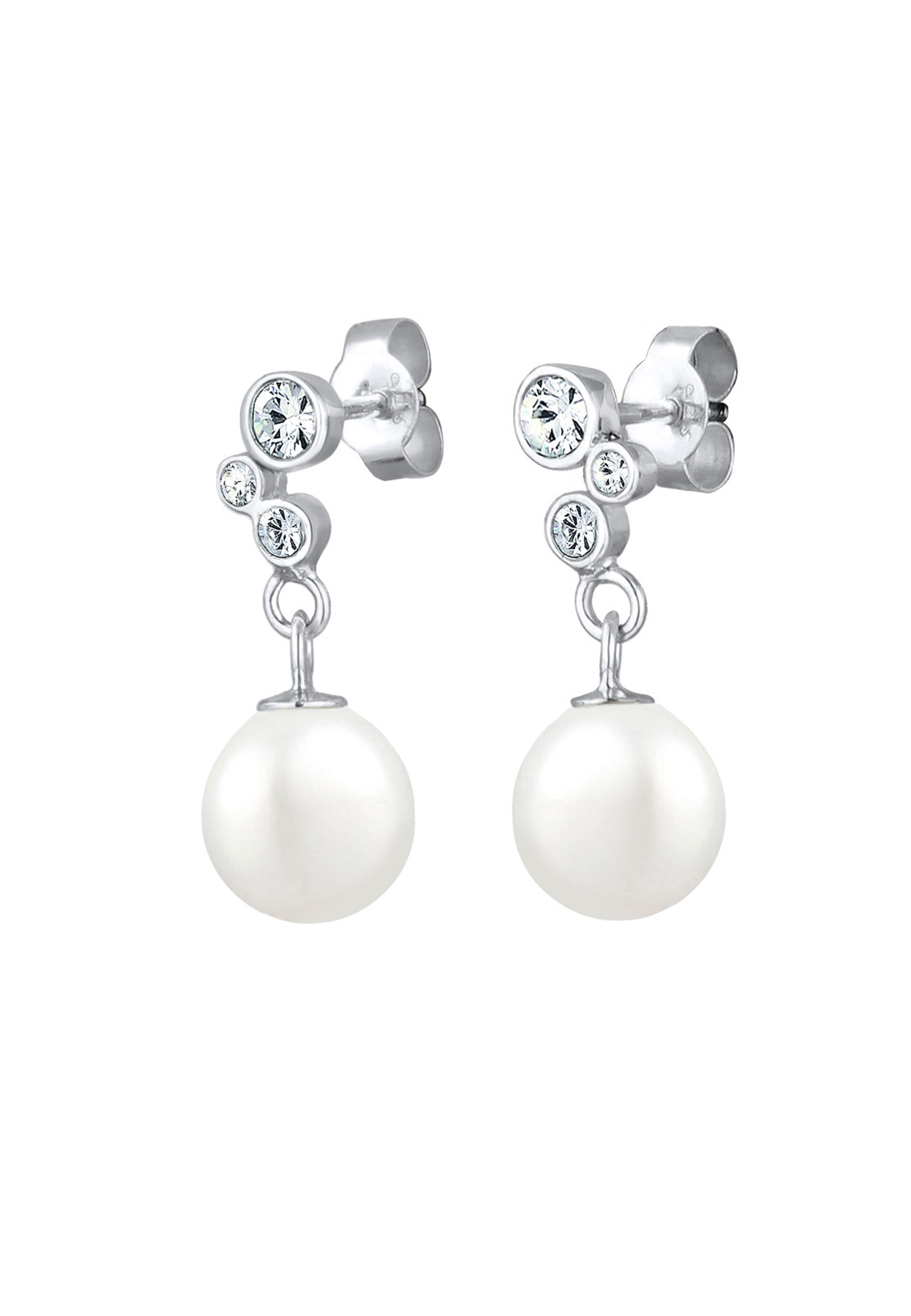Elli Paar Ohrhänger »Ohrringe Ohrhänger kurz Muschelkernperle Glas Kristalle Weiß 925 Sterling Silver«