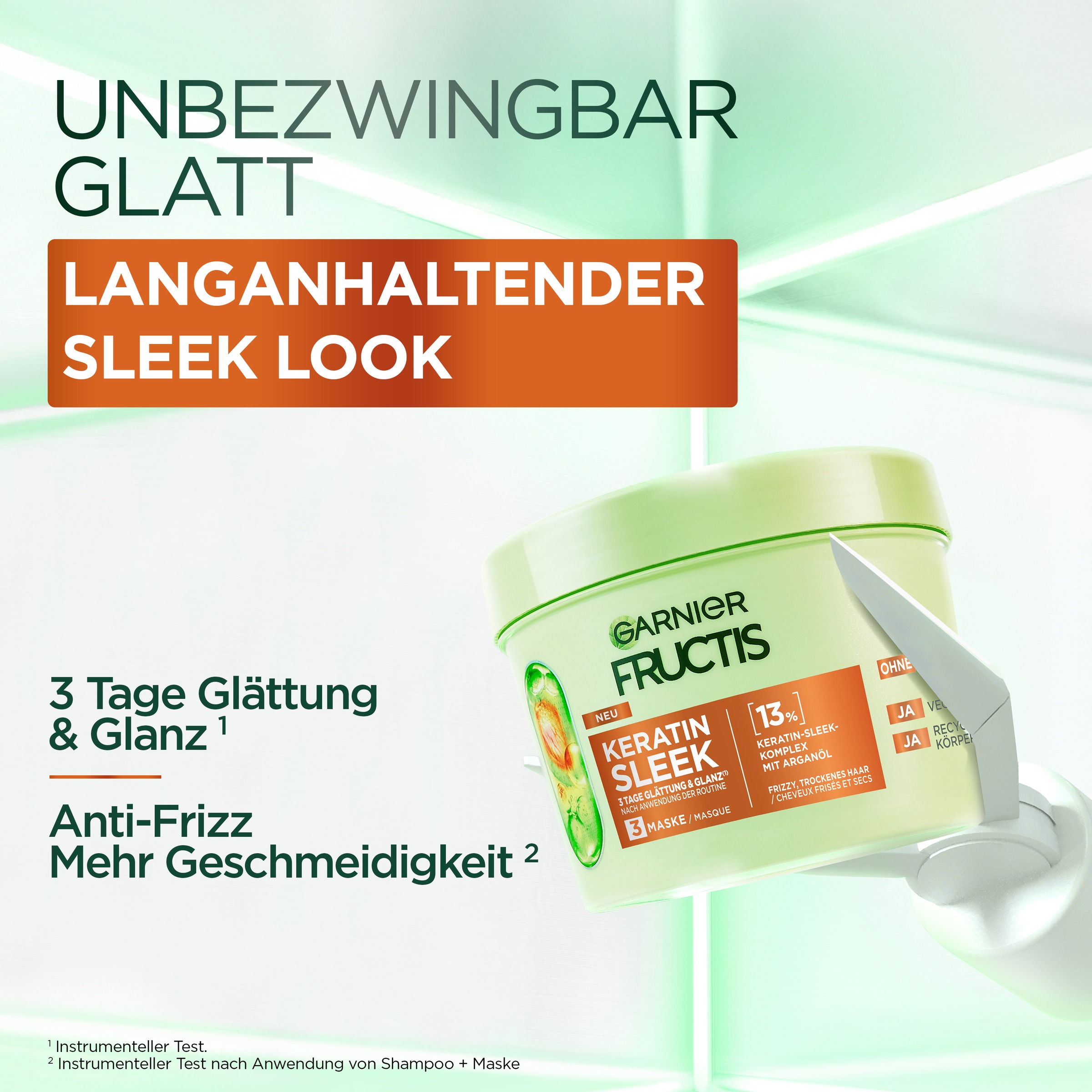 GARNIER Haarmaske »Garnier Fructis Keratin Sleek Maske«, Für trockenes, zu Frizz neigendes Haar, sorgt für gesundes Aussehen.