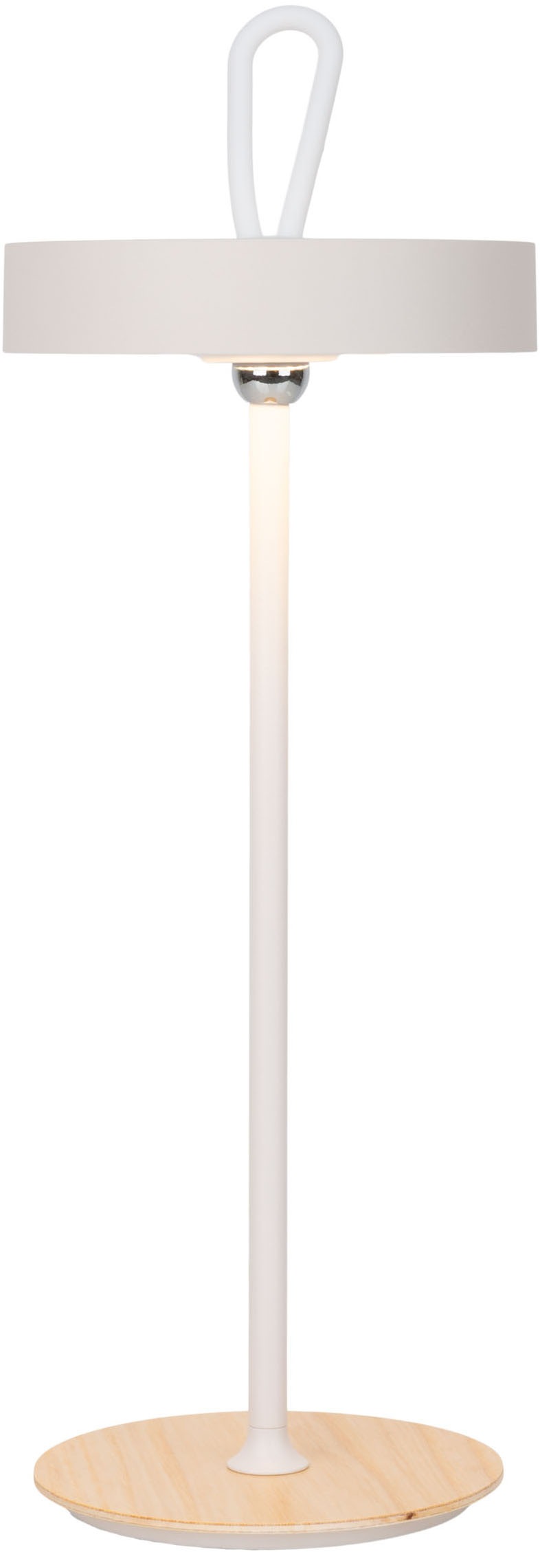 OTTO home LED Tischleuchte »Ellvra mit Holzfuß, abnehmbares Kopfteil als Hängeleuchte verwendbar« LED-Modul 1 Stk. Warmweiß aufladbar, inkl Akku + USB Kabel, Kopfteil magnetisch, abnehmbar, Holz