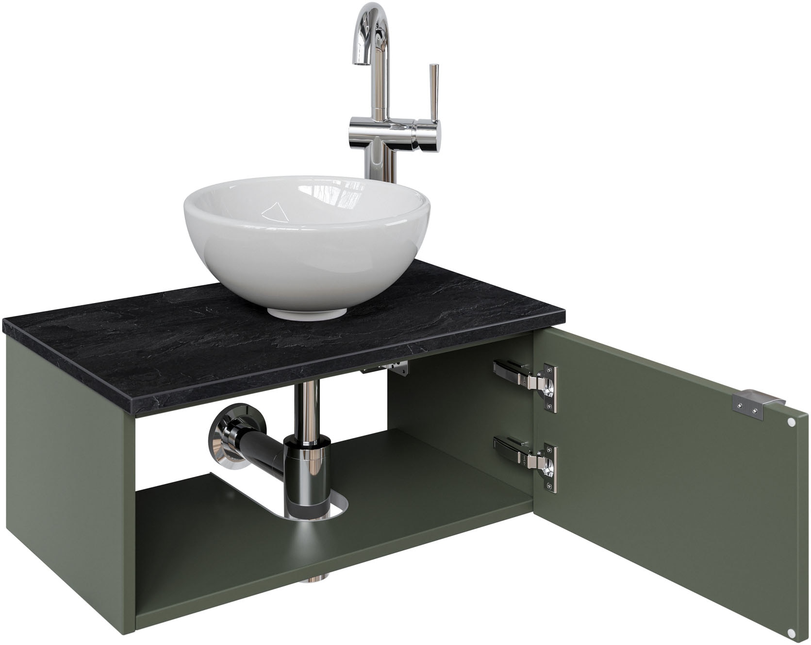 Saphir Waschtisch »Serie 6915 Waschschale mit Unterschrank für Gästebad, Gäste WC«, 61 cm mit Keramik-Aufsatzbecken, 1 Tür und 1 Fach