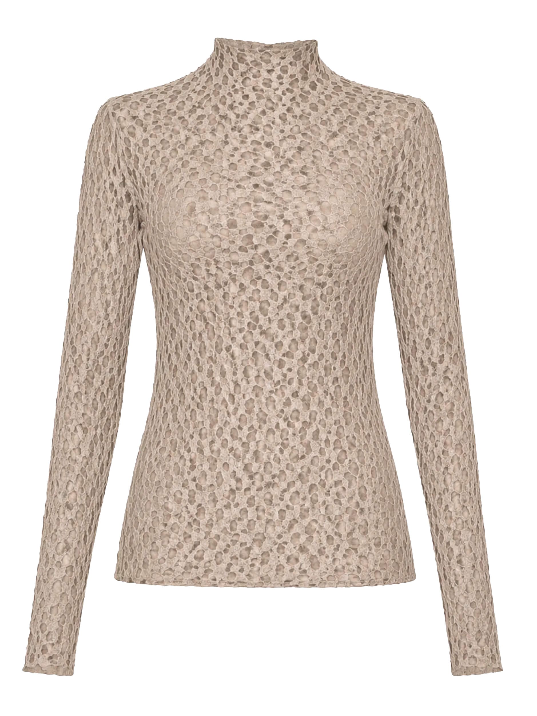 SASSYCLASSY Langarmshirt »Langarmshirt aus Spitze« Leicht transparentes Top mit Stehkragen in figurbetontem Schnitt
