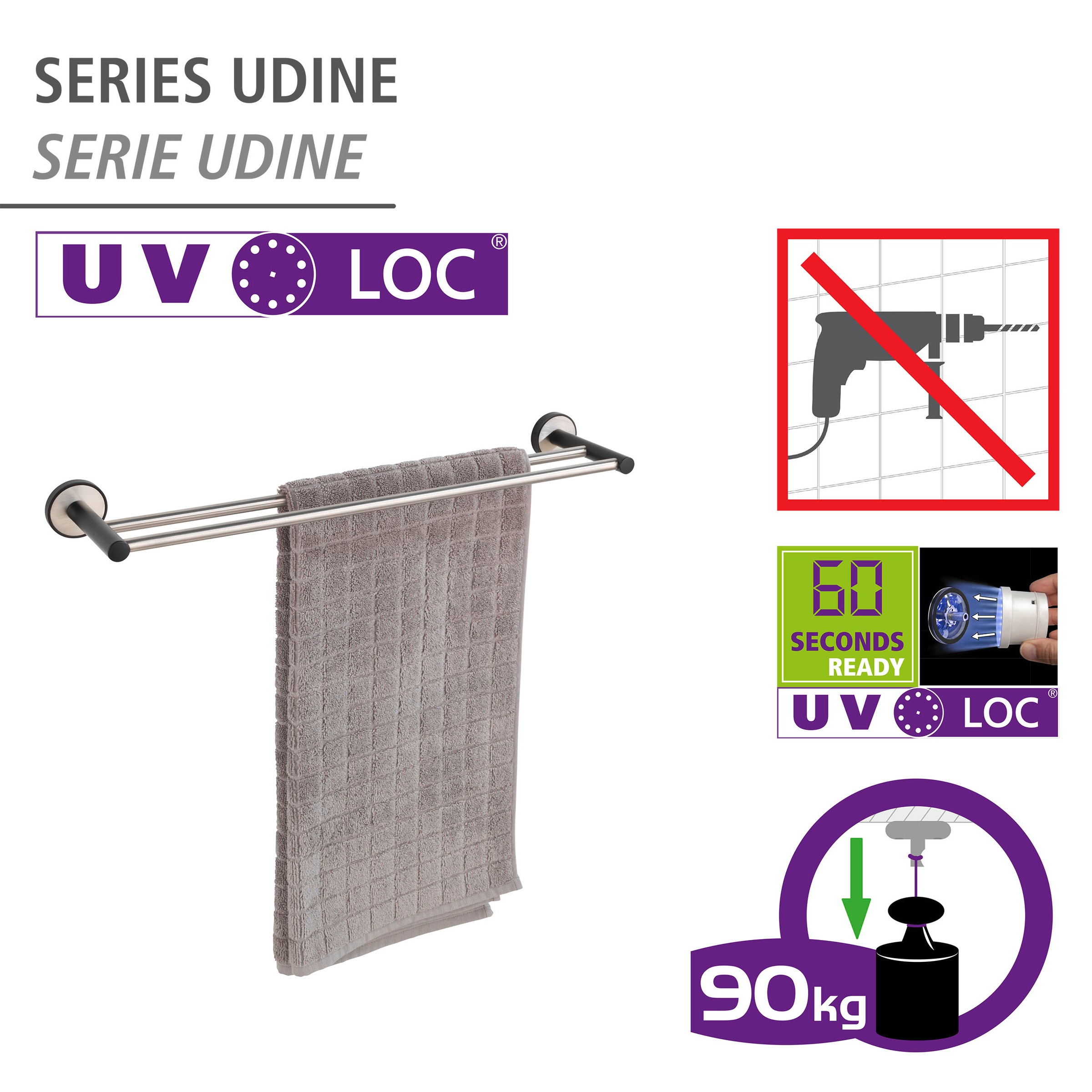 WENKO Handtuchstange »UV-Loc® Udine«, befestigen ohne Bohren