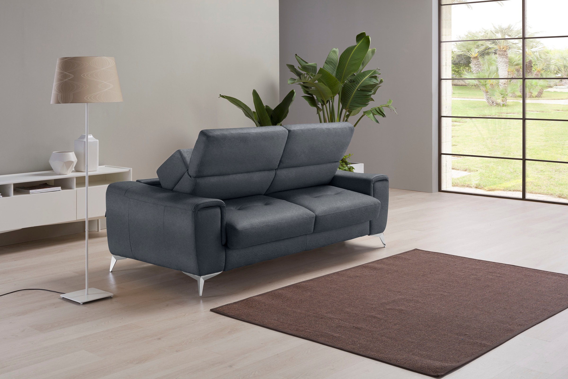 Egoitaliano Schlafsofa »Francine Designsofa, Loungesofa mit Dauerschlaffunktion, Breite 233 cm«, mit Bettfunktion, Luxus-Microfaser BLUSH, charcoal, Fußfarbe chrom