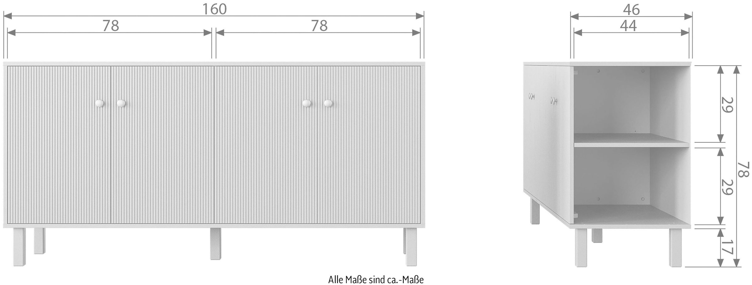 WOOOD Sideboard »Madu«, Kommode aus Kiefernholz, aus Stauraum H 78 cm x B 160 cm x T 46 cm