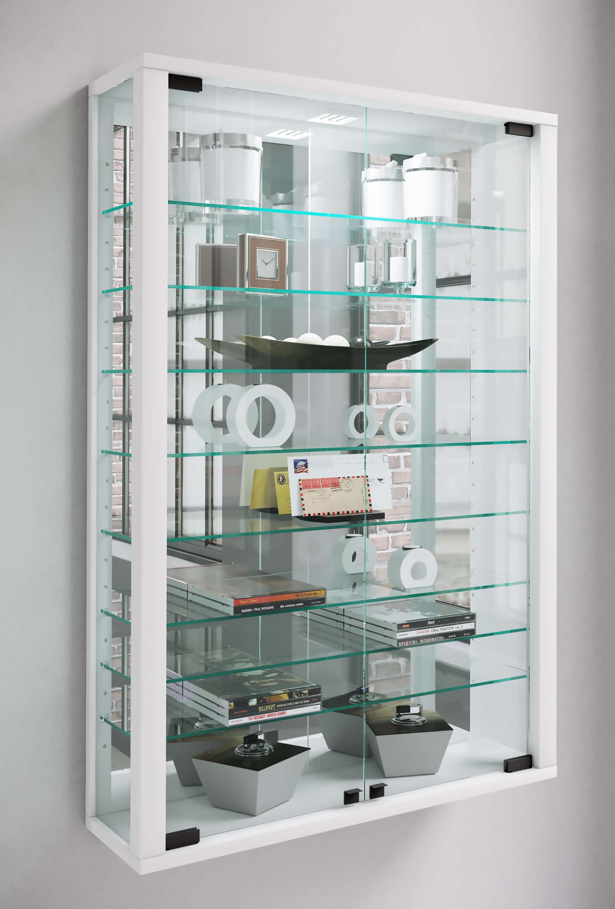 VCM Wandregal »VCM Glasvitrine hängend | Vitrine Glas mit ESG-Sicherheitsglas | Maße ca. . H. 91 x B. 59 x T. 18 cm| Hängevitrine Glas | Modern und platzsparend | Vitrine Glas - Vitrosa Mini Spiegel«