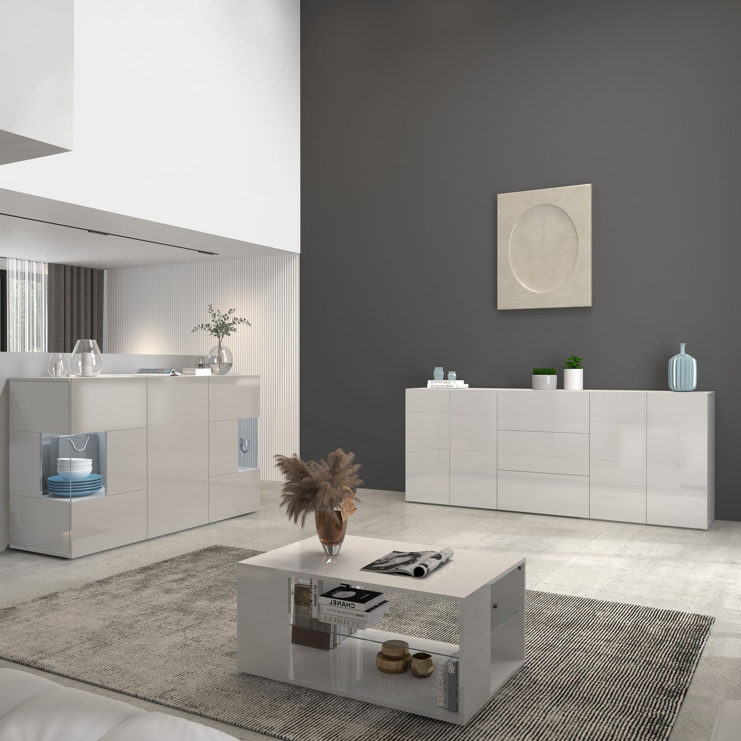 INOSIGN Sideboard »Egypt, Kommode, Schrank, Kredenz, grifflos«, 4 Türen, 3 Schubkästen mit Push-To-Open Funktion, Hochglanz Breite 200