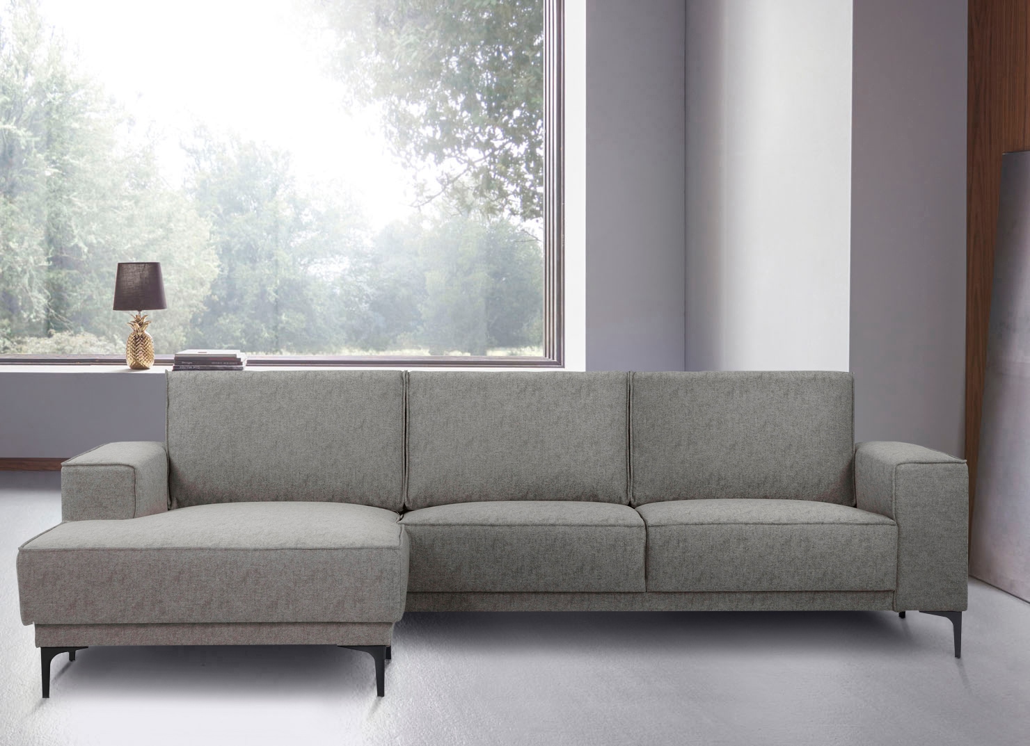 Places of Style Ecksofa »Polsterecke Oland, Struktur, Flachgewebe, Luxus-Microfaser, Boucle«, L-Form, 280 cm, Wellenunterfederung, Skandi-Design, Metallfüße
