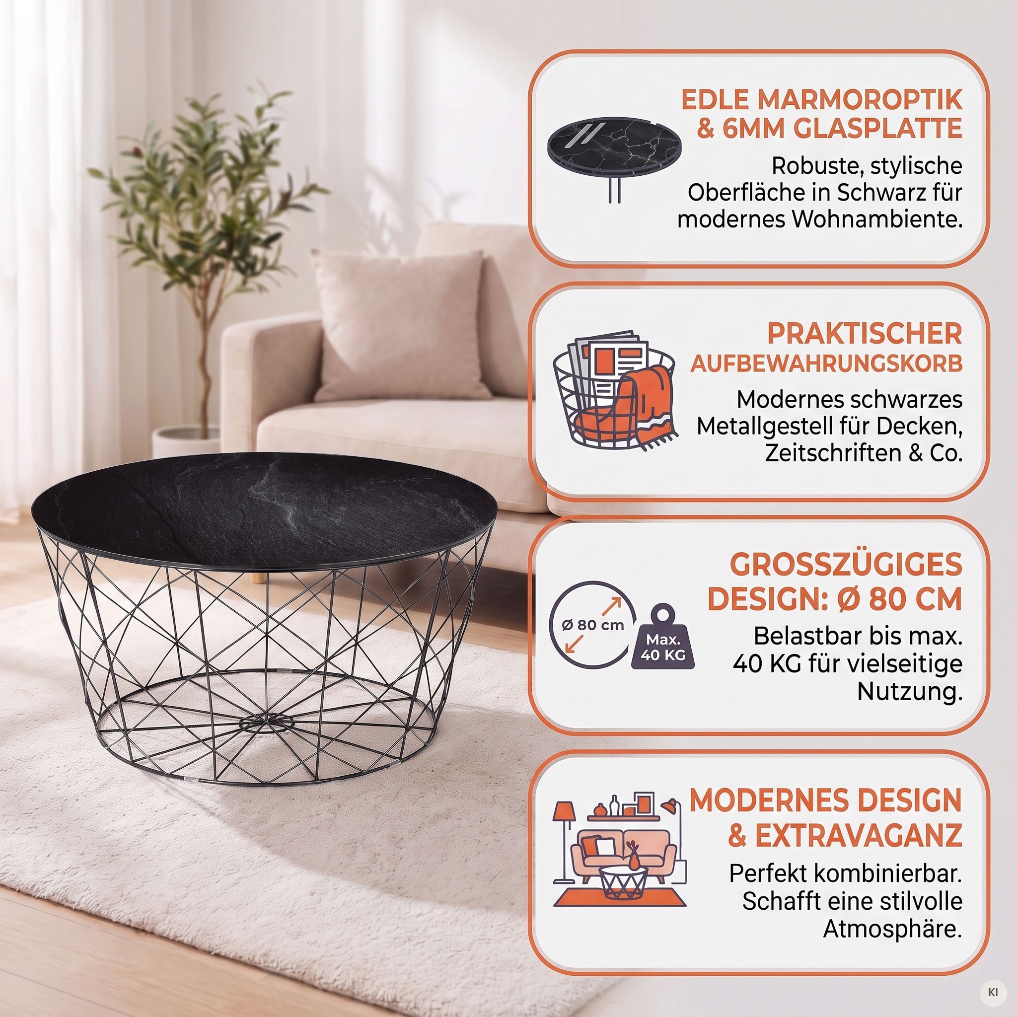 SalesFever Couchtisch »Caorle Coffeetable: Harmonisches Wohnambiente« Stilvolles Korbgestell