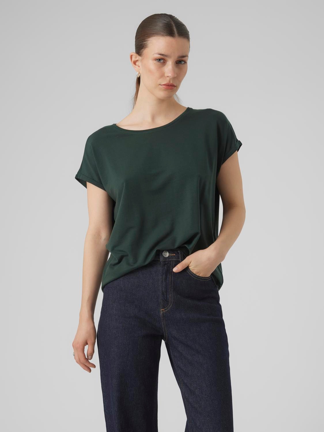 Vero Moda Rundhalsshirt »VMAVA PLAIN SS TOP GAJRS NOOS« Materialmix, regular fit