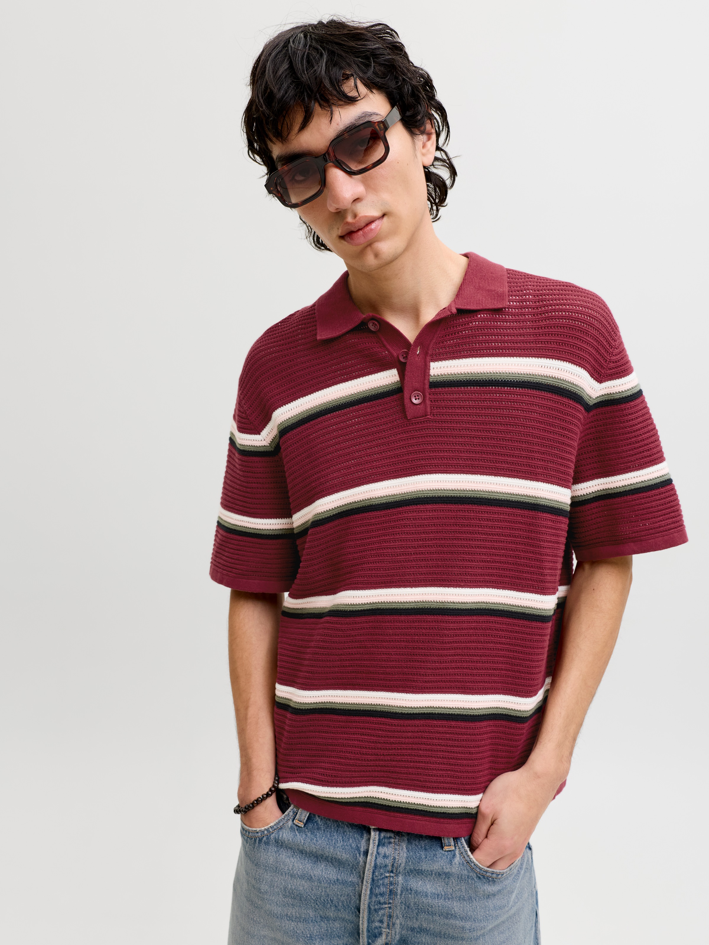 Jack & Jones Polokragenpullover »JORMAINE KNIT STRIPE POLO SN« Baumwolle, relaxed fit