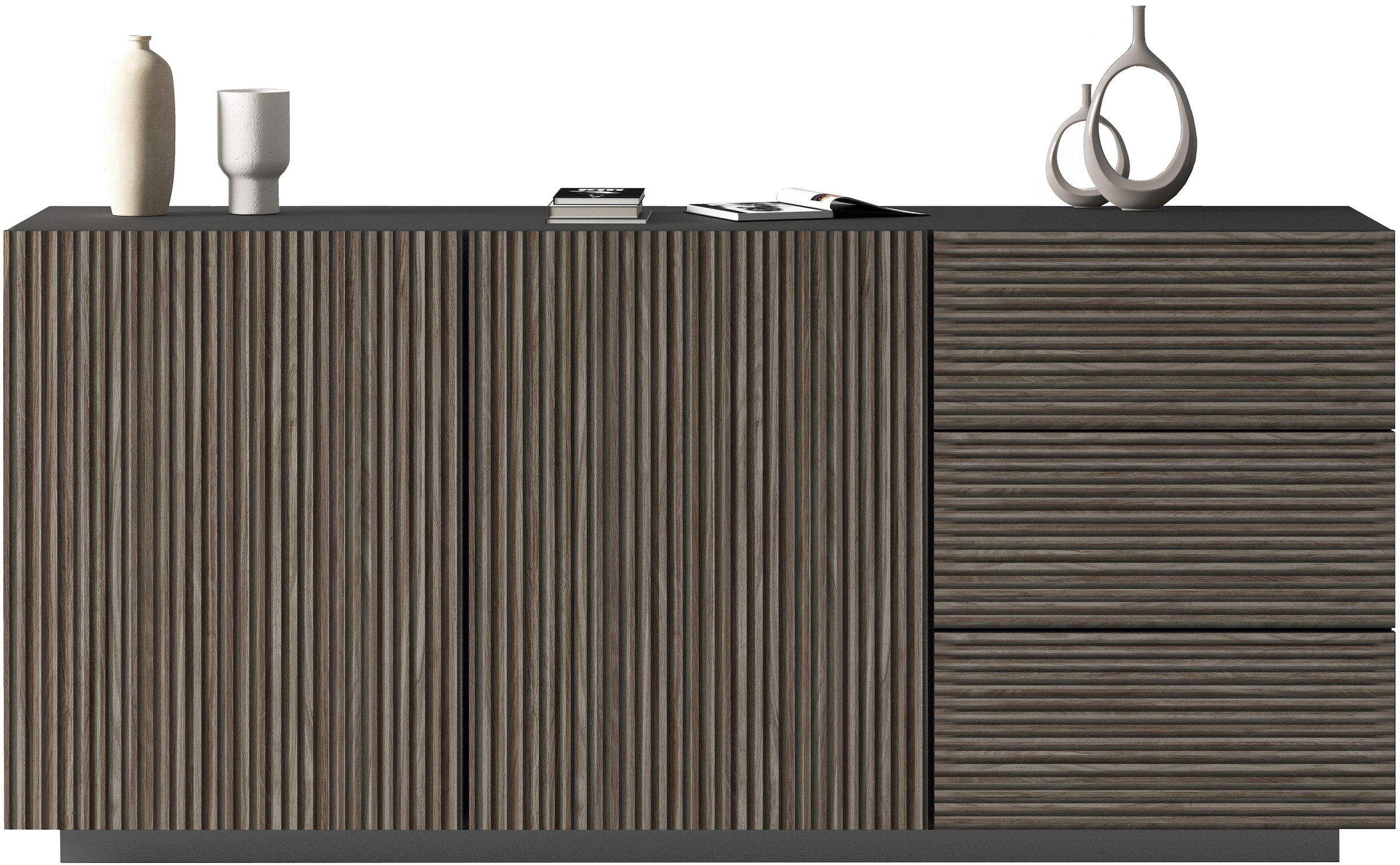 Home affaire Sideboard »Vega Sideboard,Kommode,180 cm« mit 2 Türen und 3 Schubladen,Fronten mit Rillen-Optik