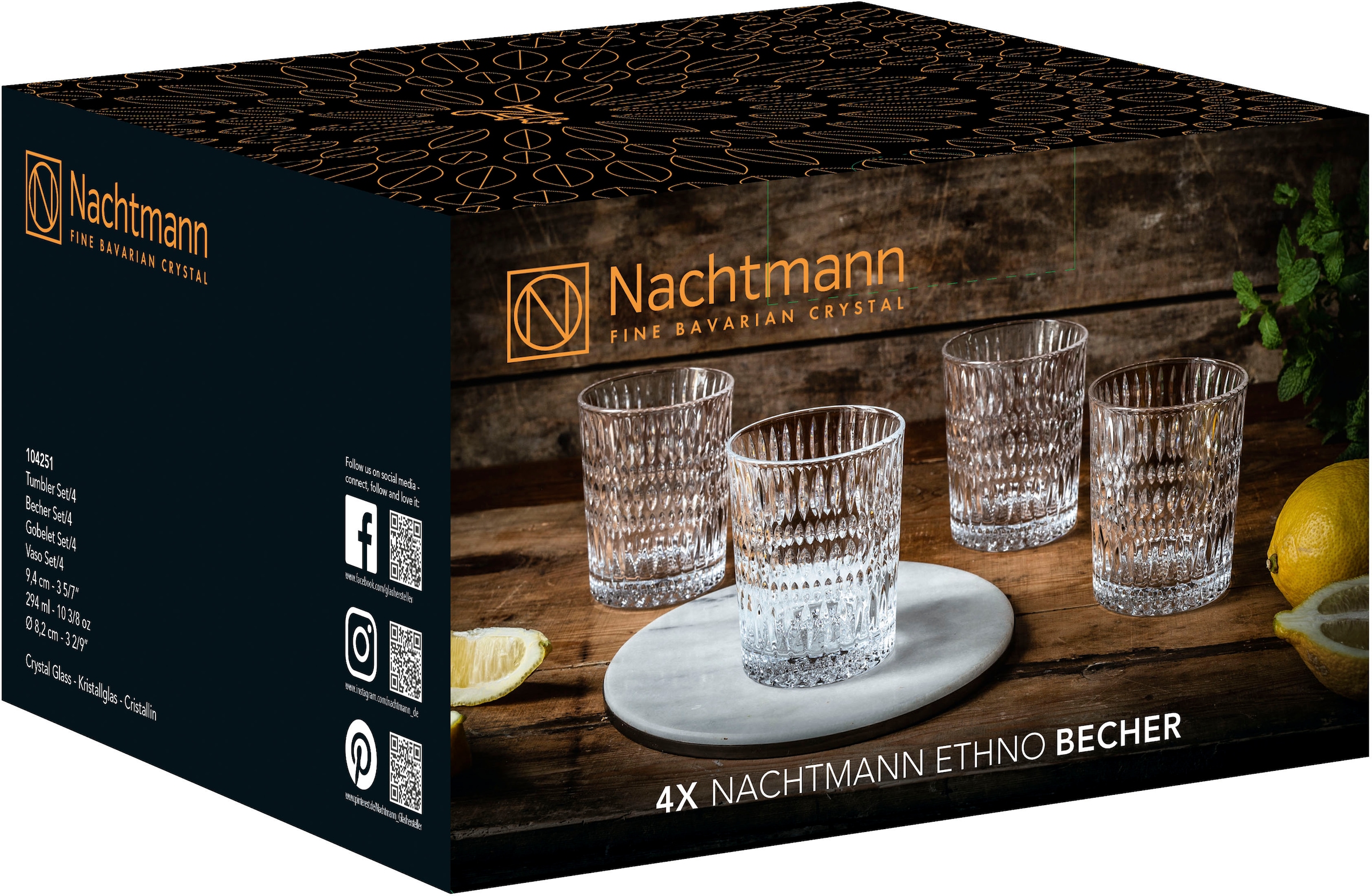 Nachtmann Becher »Ethno«, (Set, 4 tlg.), Made in Germany, 305 ml, 4-teilig