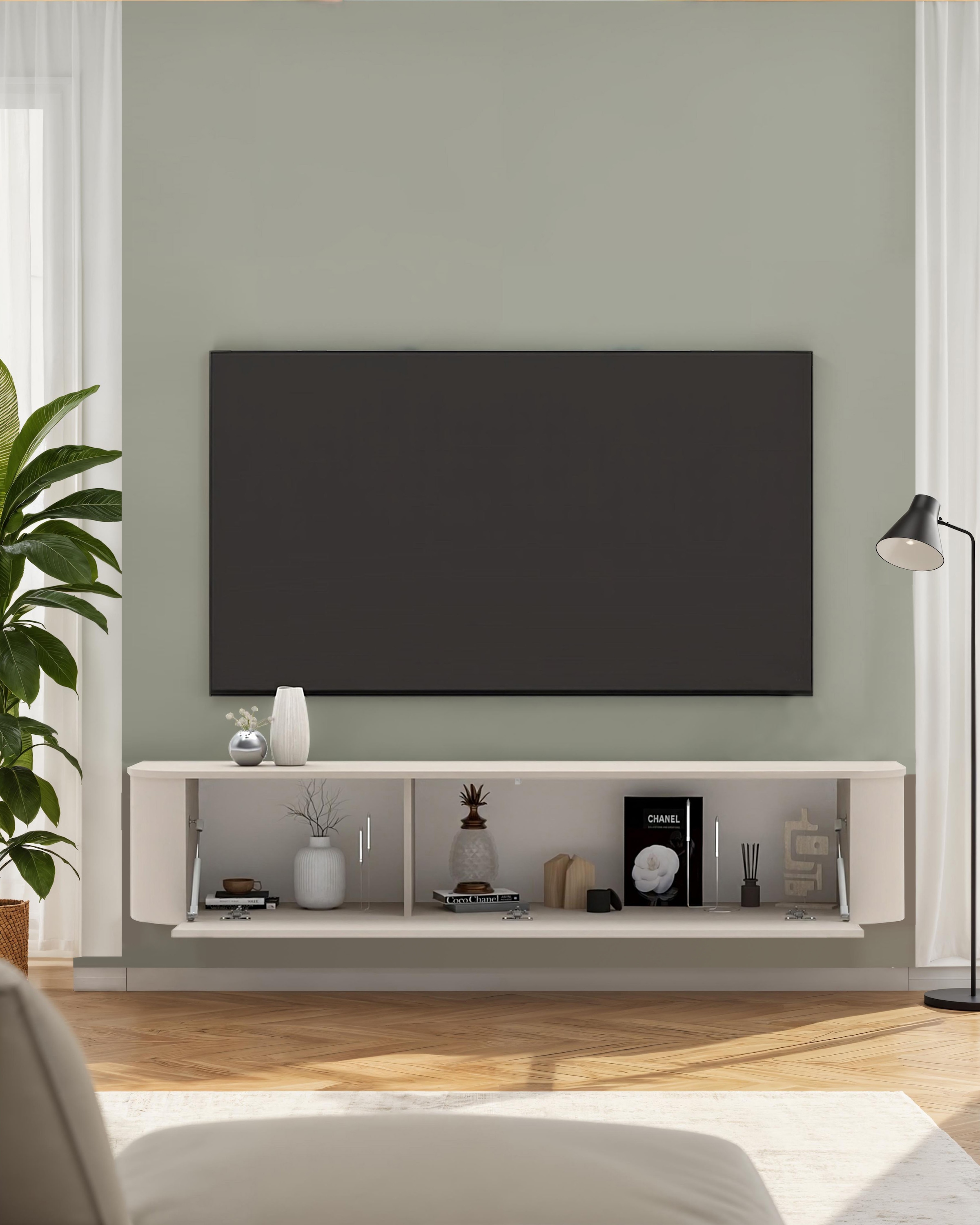 OTTO home Lowboard »Lido, 181 cm breit, 1 Klappe, TV-Schrank, TV-Kommode, Medienboard« Formgebogenes MDF, Stirnseiten Rundung, Push-to-open, hängend/stehend