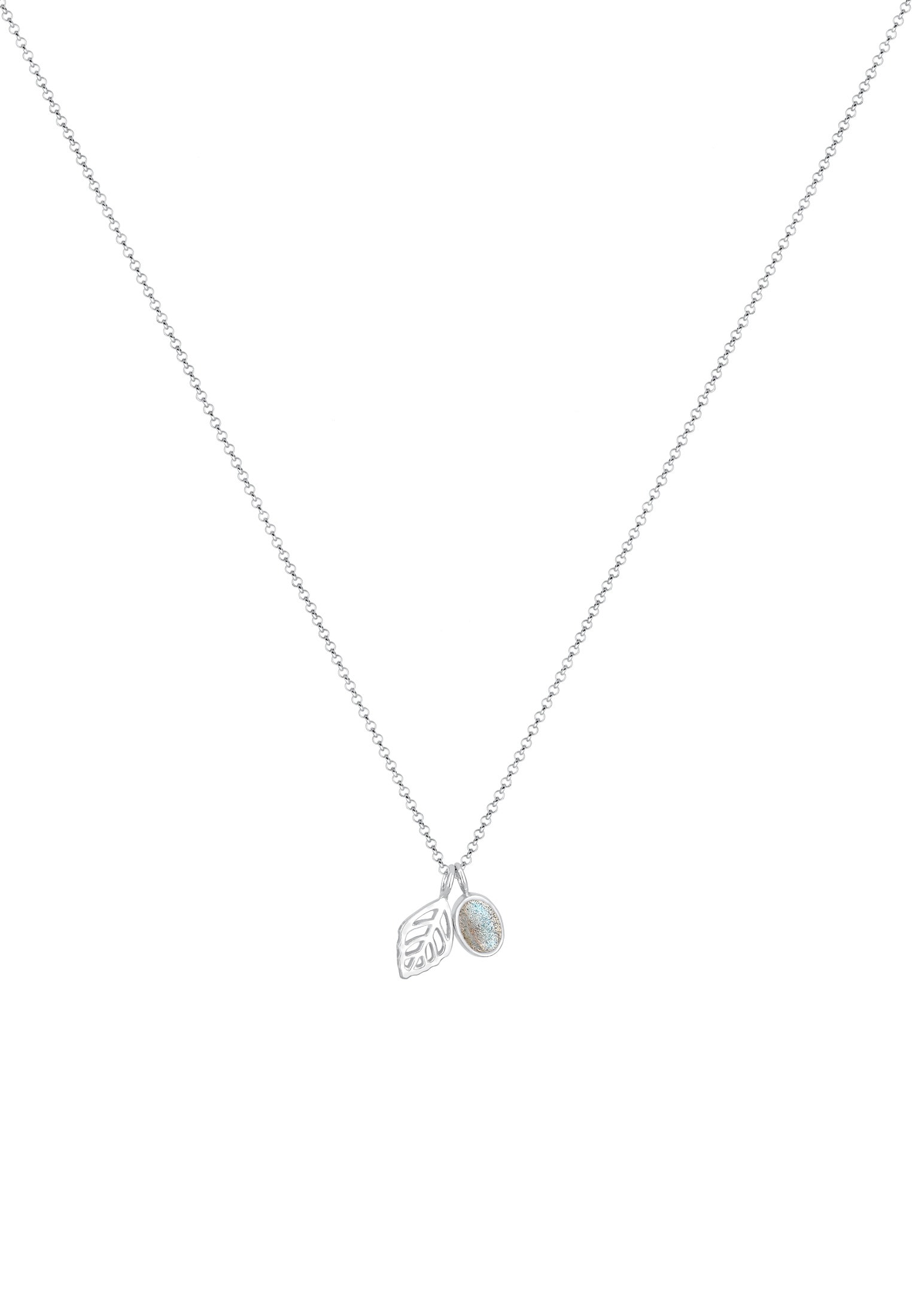 Elli Silberkette »Halskette Erbskette Blatt und Labradorit Edelstein 925 Sterling Silber«