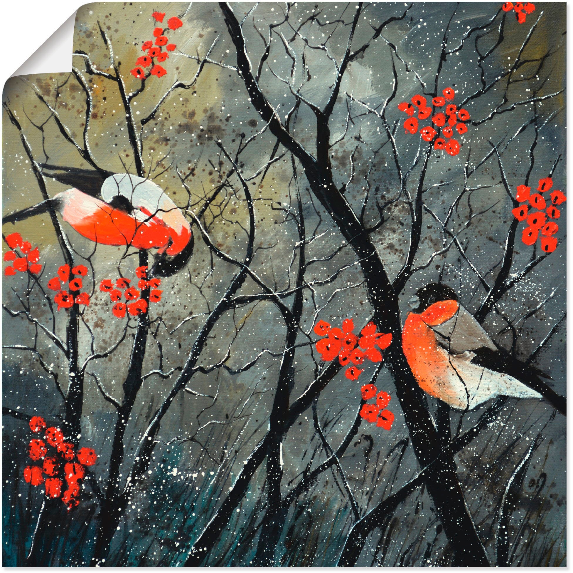 Artland Wandbild »rote Vögel im Winter«, Vögel, (1 St.), in vielen Größen & Produktarten - Alubild / Outdoorbild für den Außenbereich, Leinwandbild, Poster, Wandaufkleber / Wandtattoo auch für Badezimmer geeignet