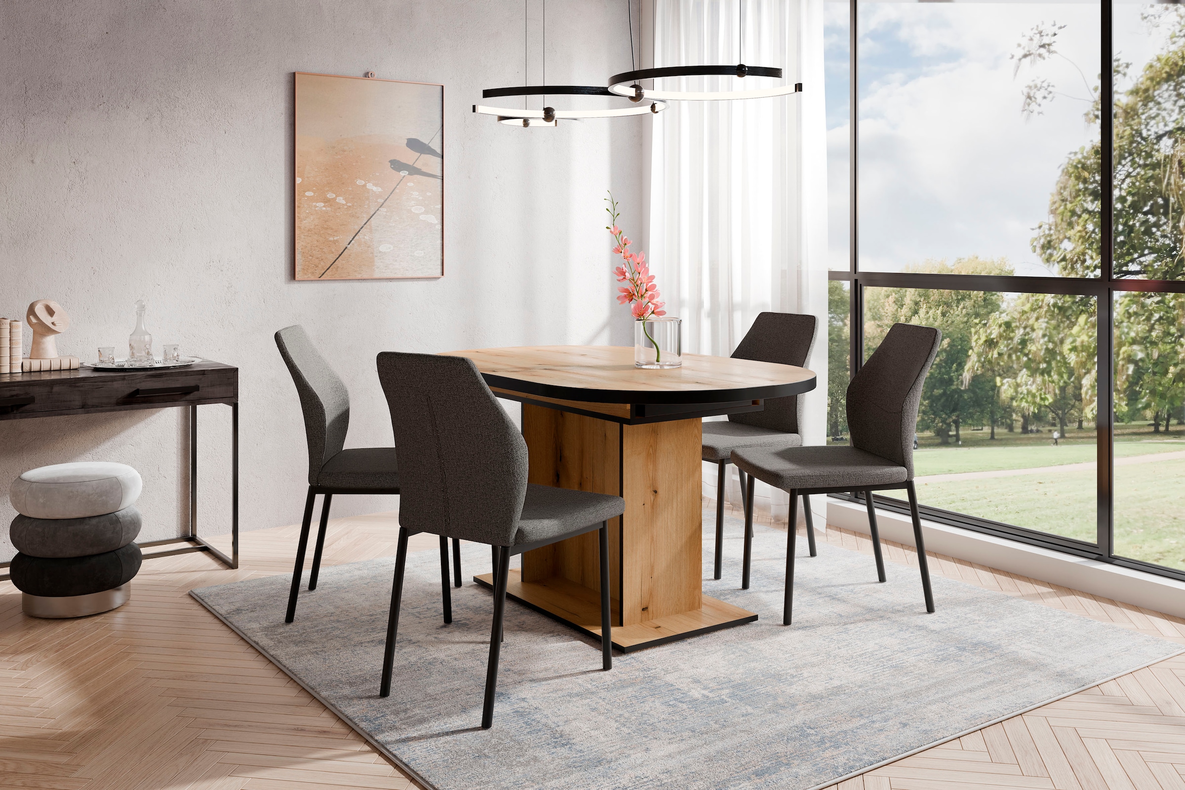 Home affaire Essgruppe »Basel, Tischgruppe mit Ausziehtisch«, (Set, 5 tlg.), BESTSELLER, Sitzgruppe, Tisch, Stühle, ovale Tischplatte, Säulentisch