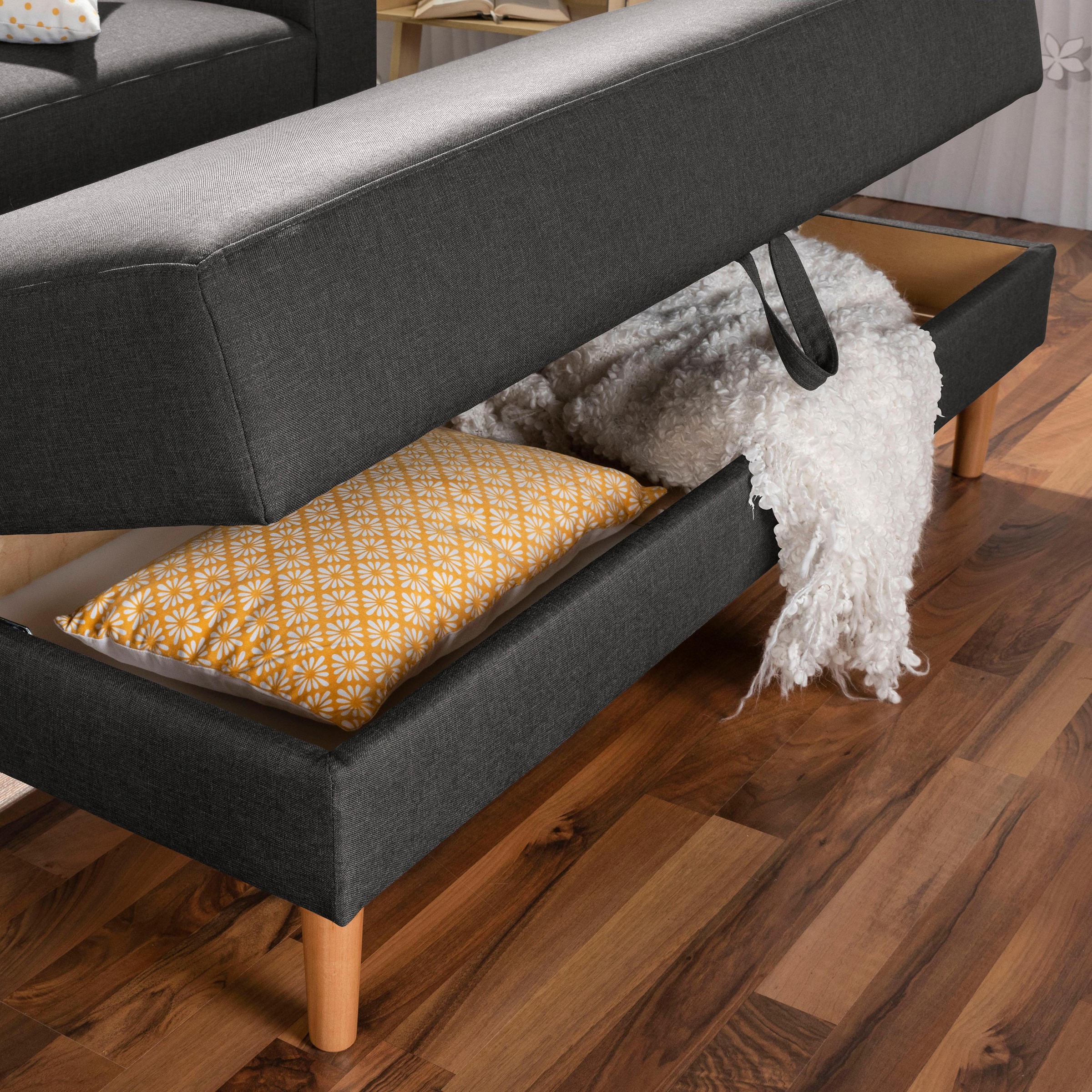 Max Winzer® Ecksofa »Just Chill«, Schlafsofa mit Recamiere, Rückenverstellung, inklusive Stauraumhocker