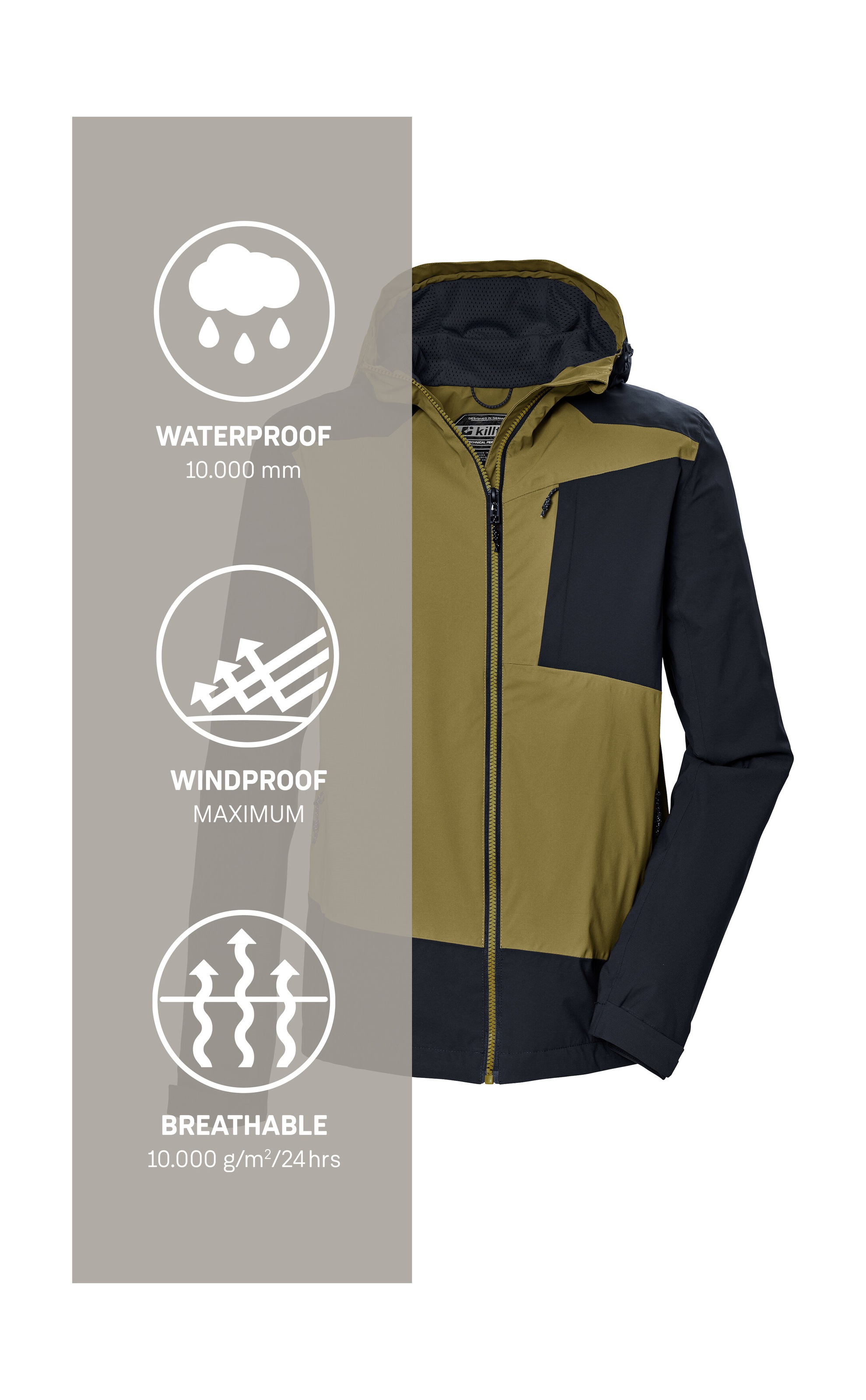 Killtec Funktionsjacke »KOS 85 MN JCKT«, Wasserdichte, atmungsaktive Herrenjacke im Colourblock-Design