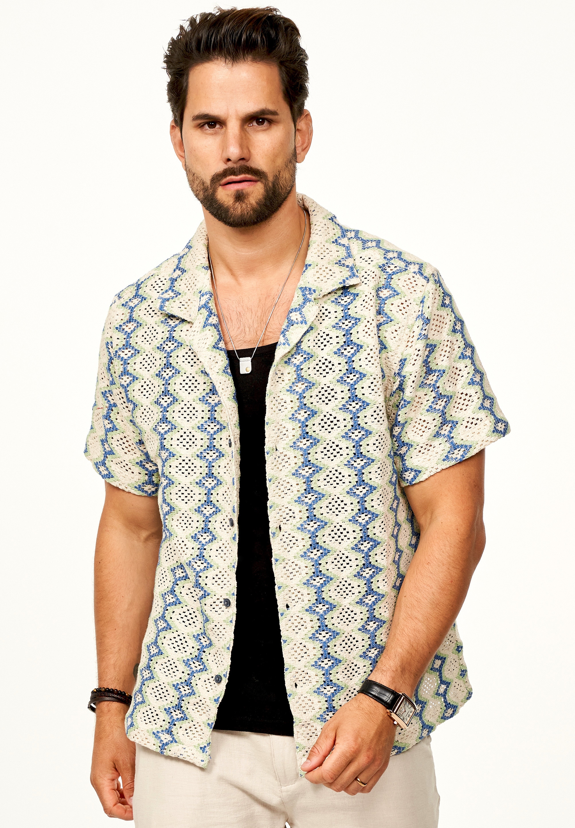 SOULSTAR Kurzarmhemd »Freizeithemd als Kurzam Strick Hemd im Retro-Look - Strick Polo-Hemd Overshirt im Regular-Fit für Herren« Herren Strick Polo-Hemd T-Shirt im Regular-Fit Overshirt