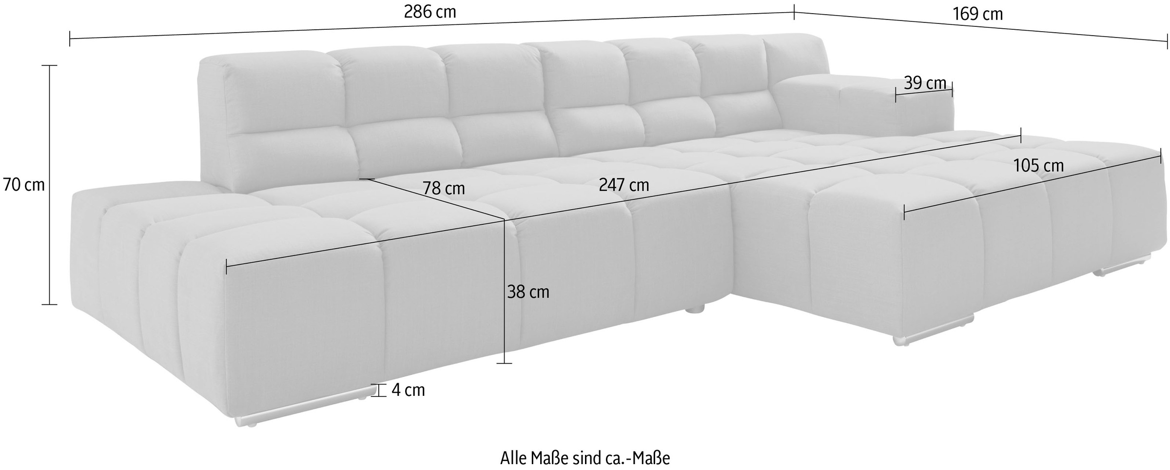 designwerk Ecksofa »Temple, Designsofa trifft hohen Sitzkomfort, L-Form« mit Sitztiefenverstellung