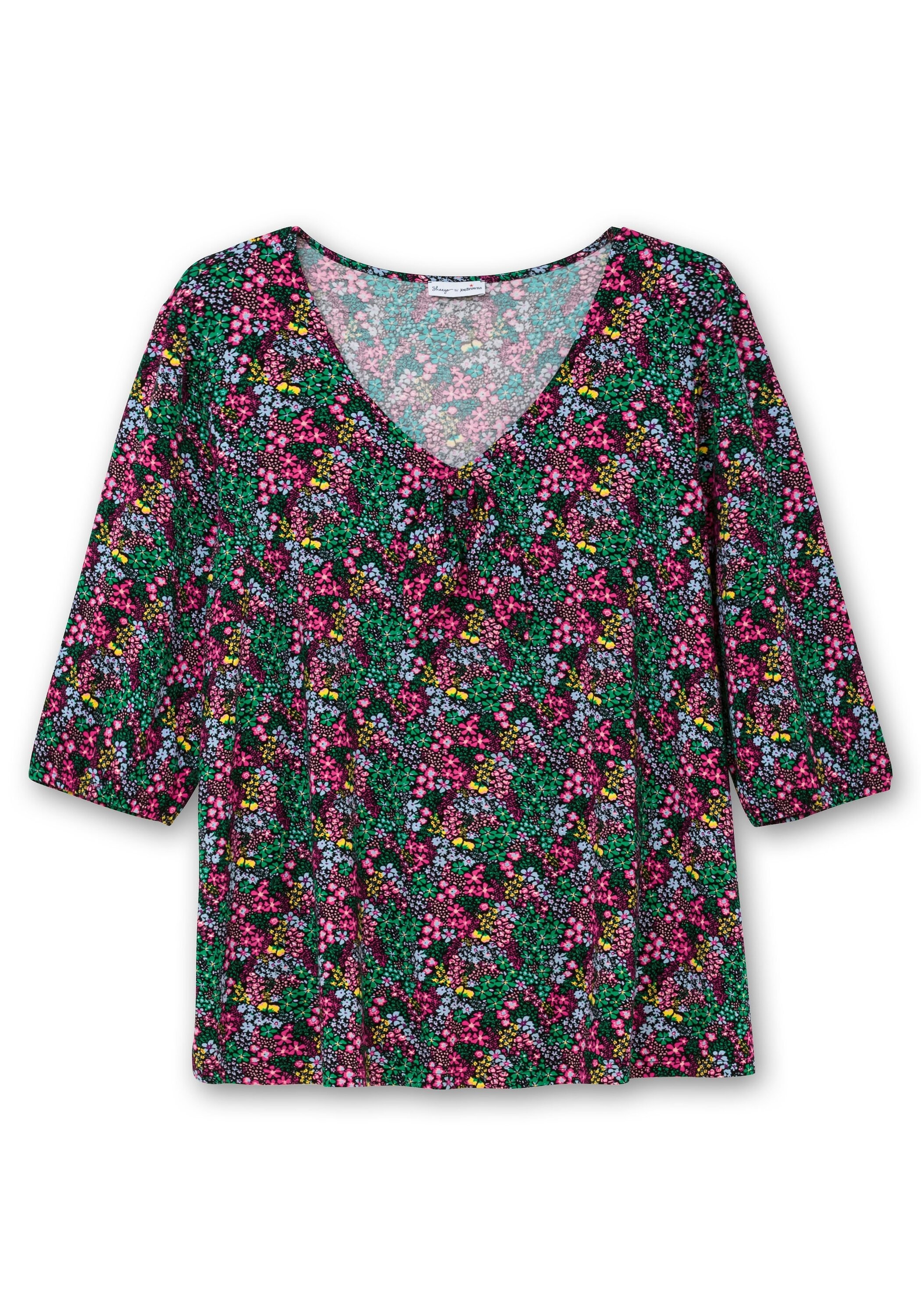 Sheego T-Shirt »Shirt mit Allover-Blumendruck und tiefem Ausschnitt«