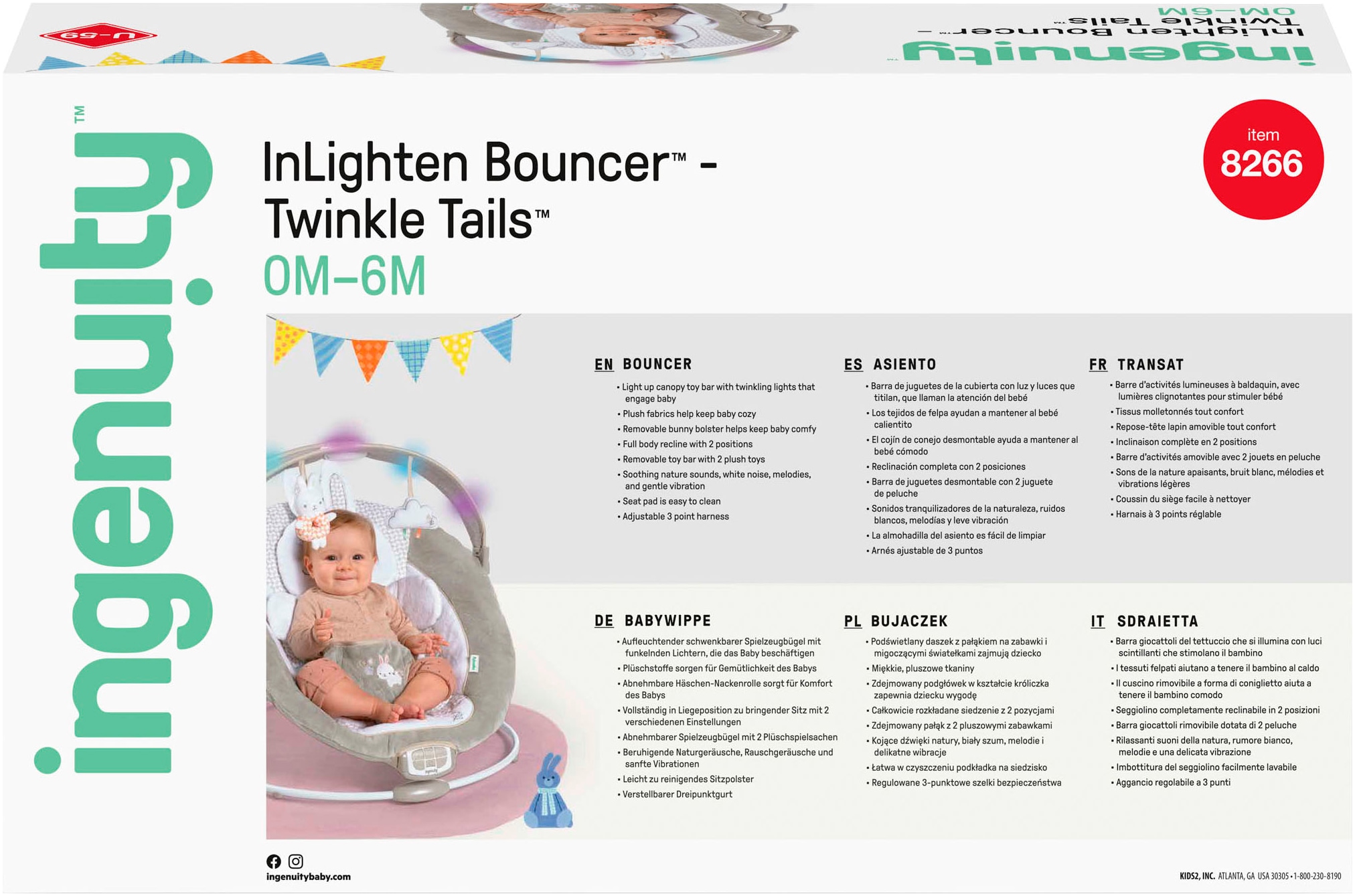 ingenuity Babyschaukel »InLighten Bouncer™ - Twinkle Tails™«, bis 9 kg, mit Licht und Sound