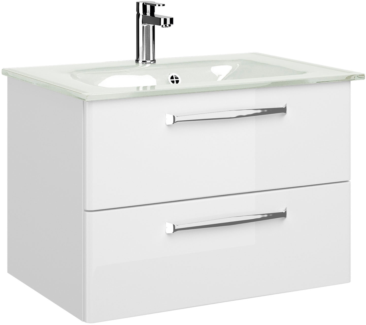 Saphir Badmöbel-Set »Trentino 2-teilig Glas-Waschtisch, Spiegelschrank mit LED-Leuchte«, (3 St.), Badmöbel-Set 77cm breit, inkl. Türdämpfer, 3 Türen, 2 Auszügen