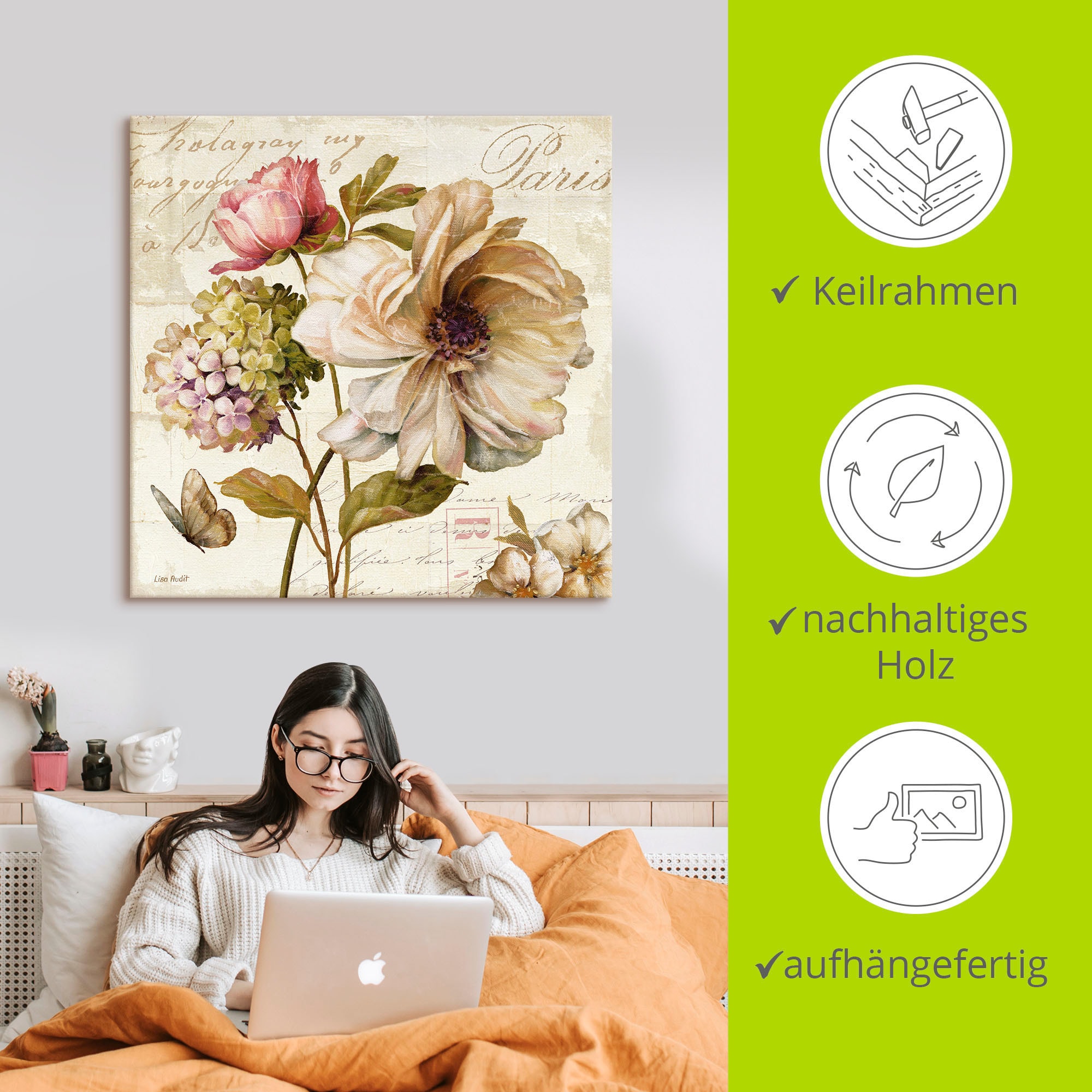 Artland Leinwandbild »Blumen II« Blumen 1 Stk. tlg. auf Holzrahmen gespannt