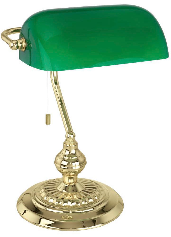 EGLO Tischleuchte »BANKER«, 1 flammig, Leuchtmittel E27 | ohne Leuchtmittel, Lampe für Schreibtisch, in messing und grün, mit Zug-Schalter, E27