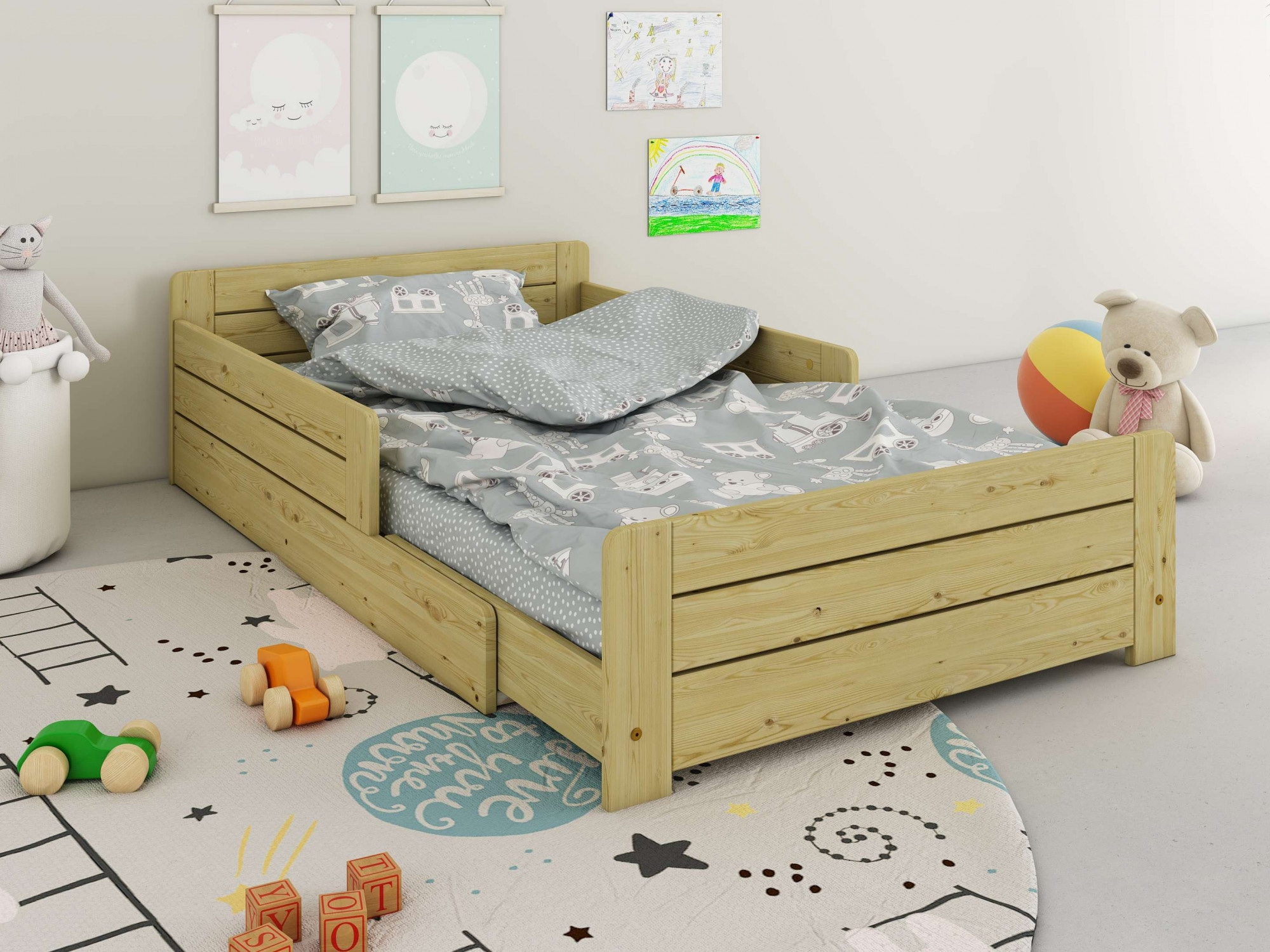 Lüttenhütt Kinderbett »" ANNEKE " Kinderbett, Liegefläche von 140cm-200cm ausziehbar«, Bodenbett,im Montessori Stil, zertifiziertes Massivholz
