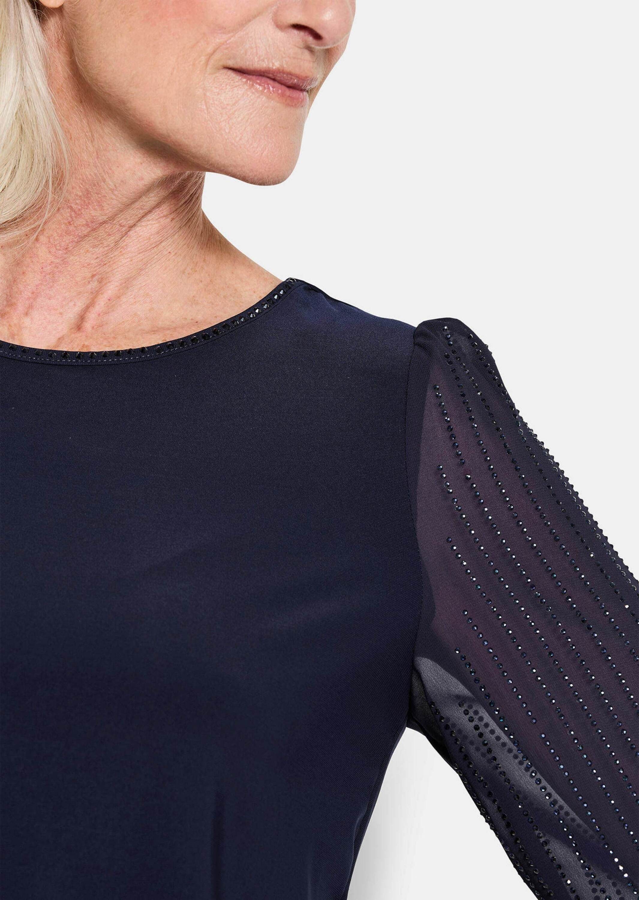 GOLDNER Langarmshirt »Kurzgröße Shirt mit glitzernden Chiffon-Ärmeln«